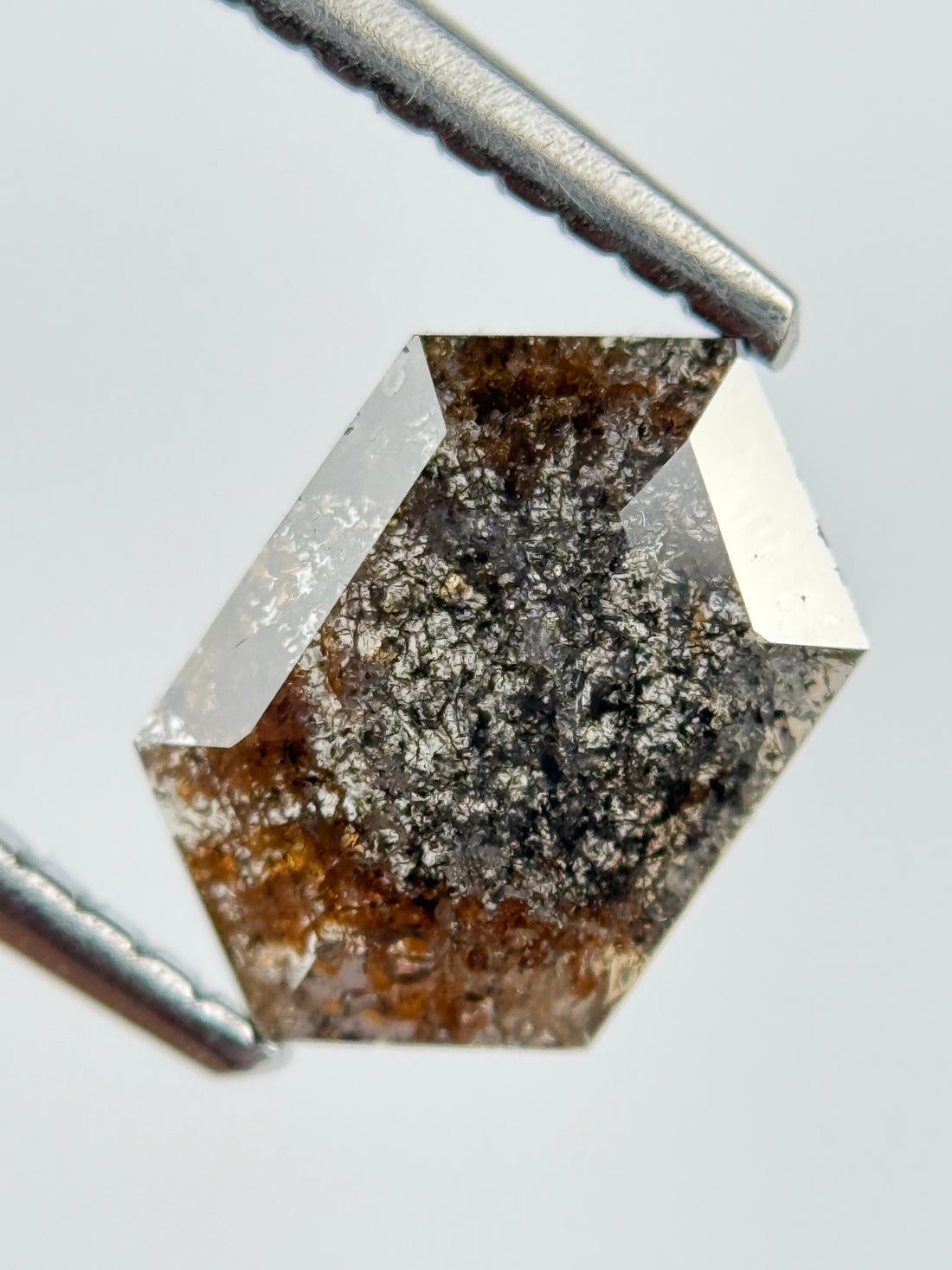 1.21 Ct Hexagon Rose Cut Grey Natural Salt and Pepper Diamond