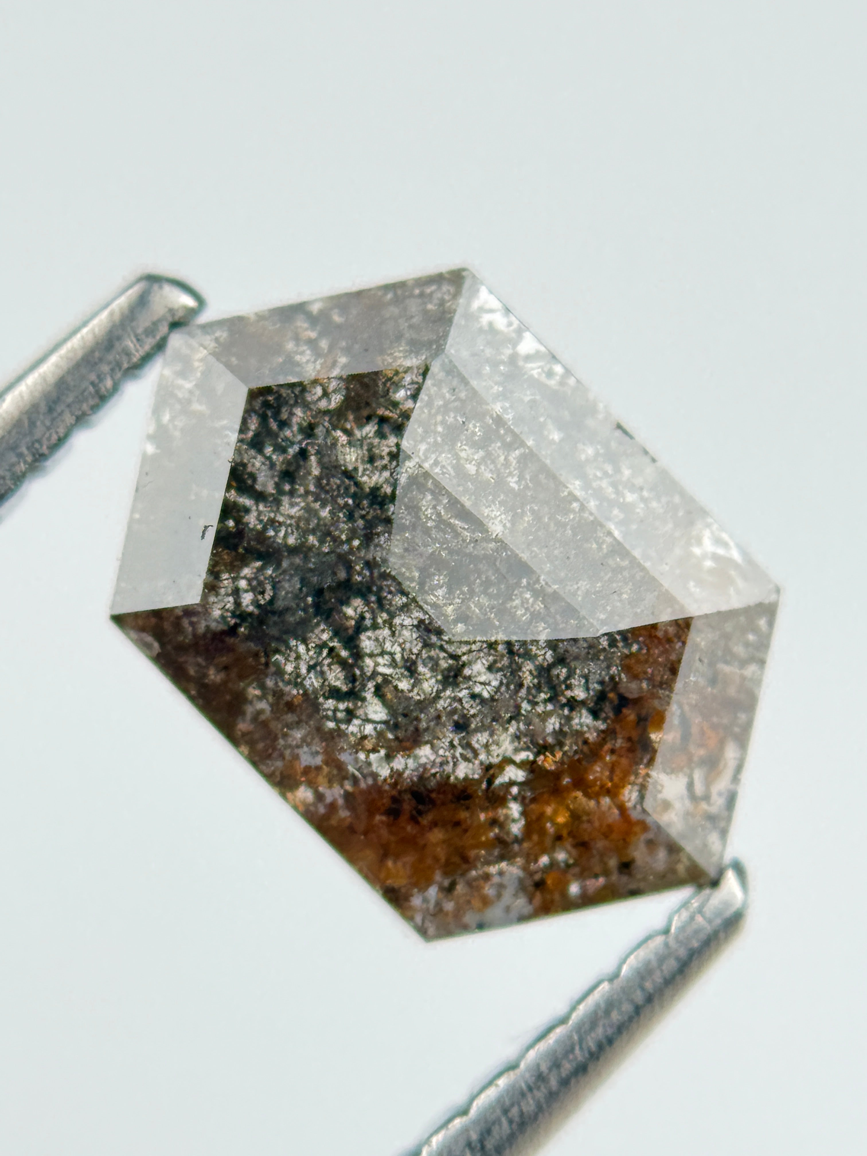 1.21 Ct Hexagon Rose Cut Grey Natural Salt and Pepper Diamond