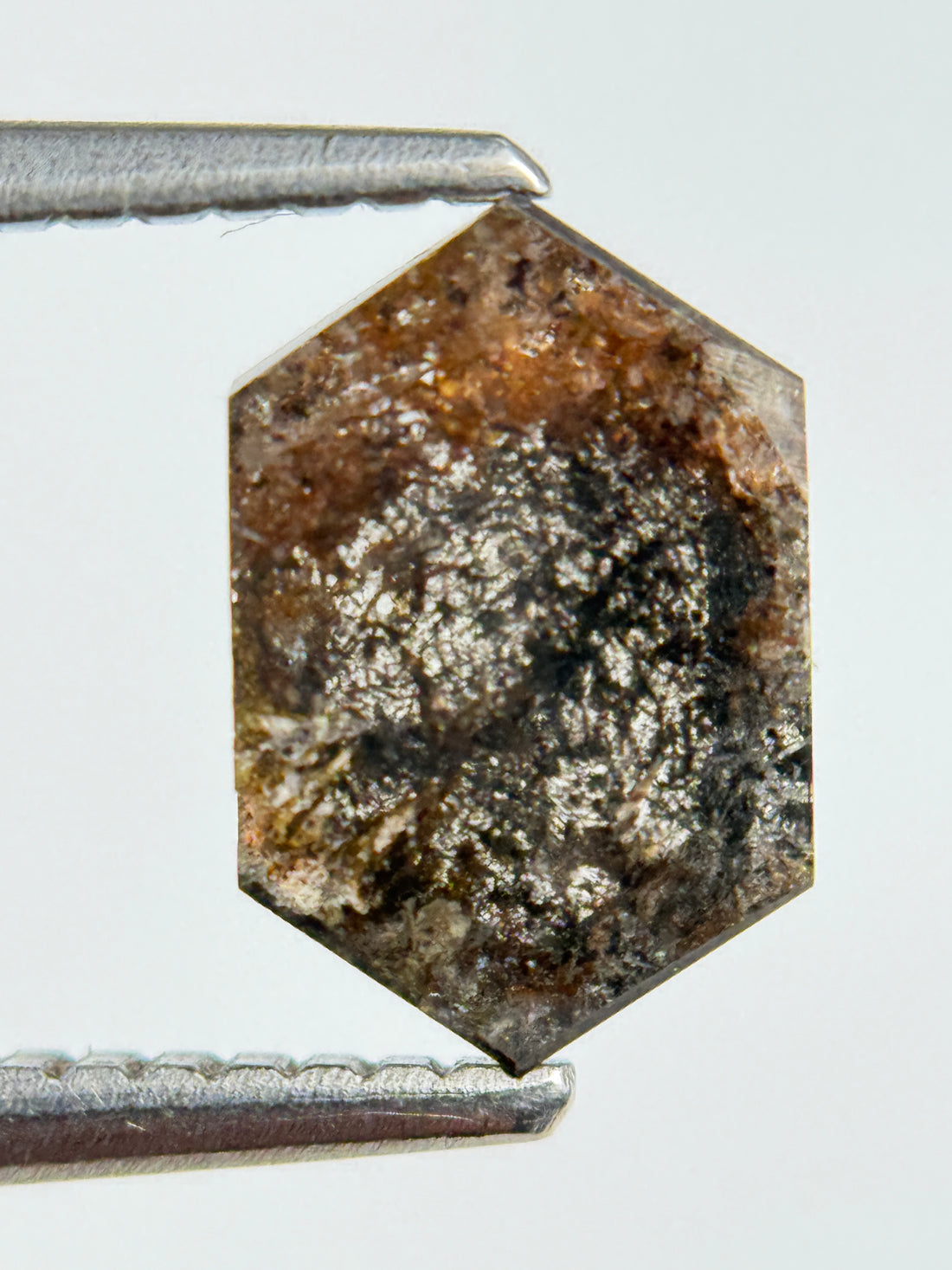 1.21 Ct Hexagon Rose Cut Grey Natural Salt and Pepper Diamond