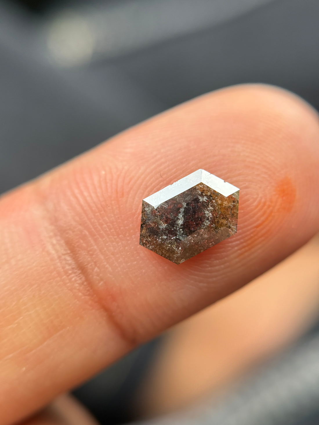 1.21 Ct Hexagon Rose Cut Grey Natural Salt and Pepper Diamond