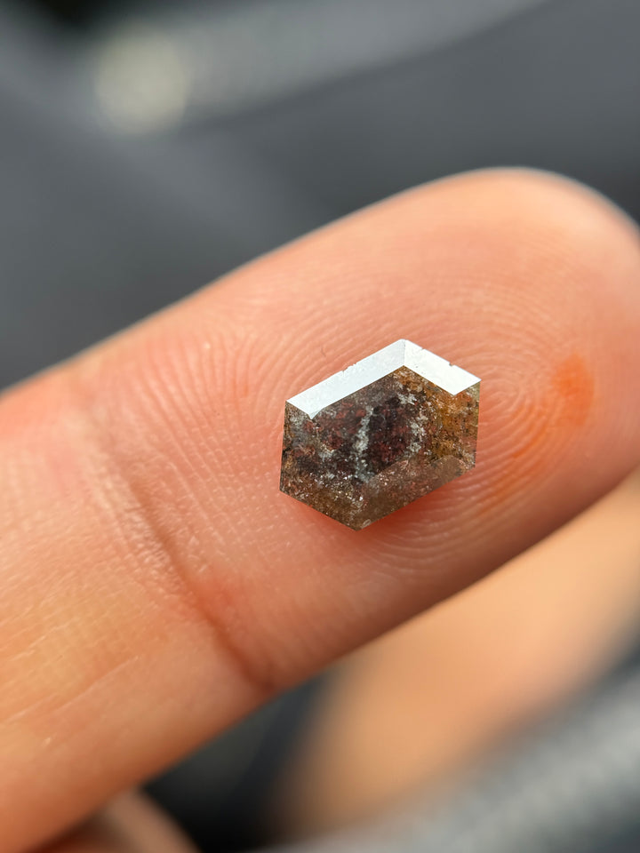 1.21 Ct Hexagon Rose Cut Grey Natural Salt and Pepper Diamond