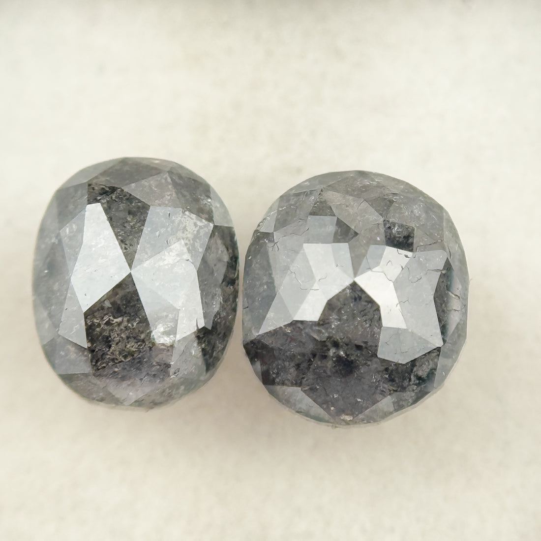 2.67 Ct Oval Rose Cut Grey Natural Salt and Pepper Diamond Pair