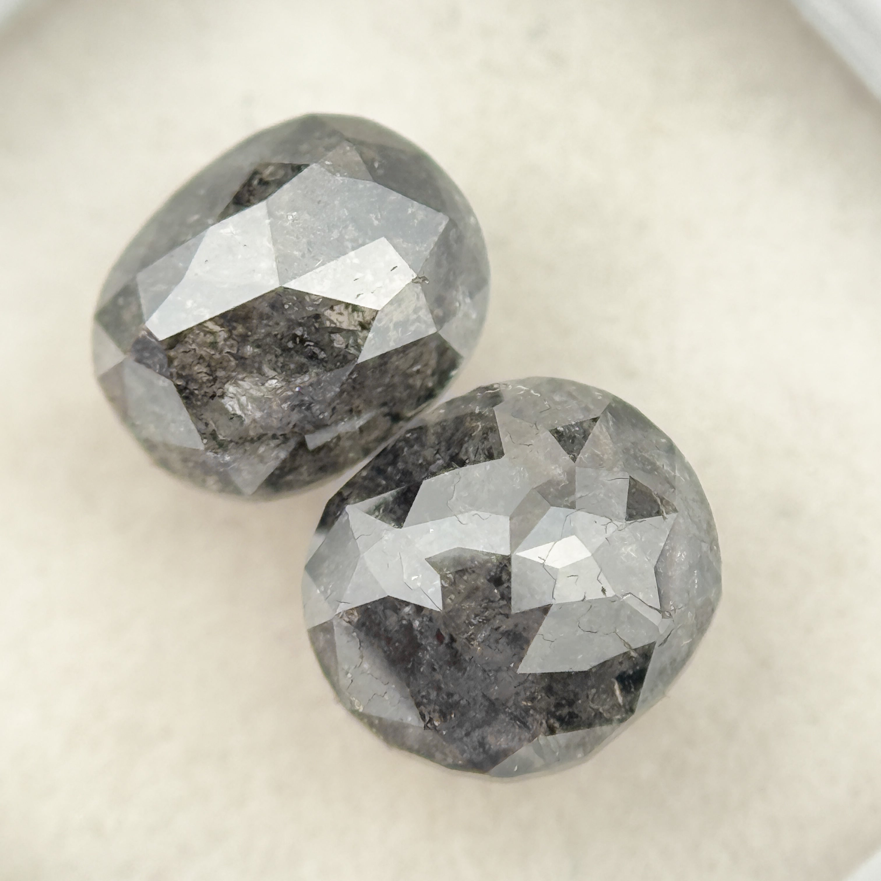 2.67 Ct Oval Rose Cut Grey Natural Salt and Pepper Diamond Pair