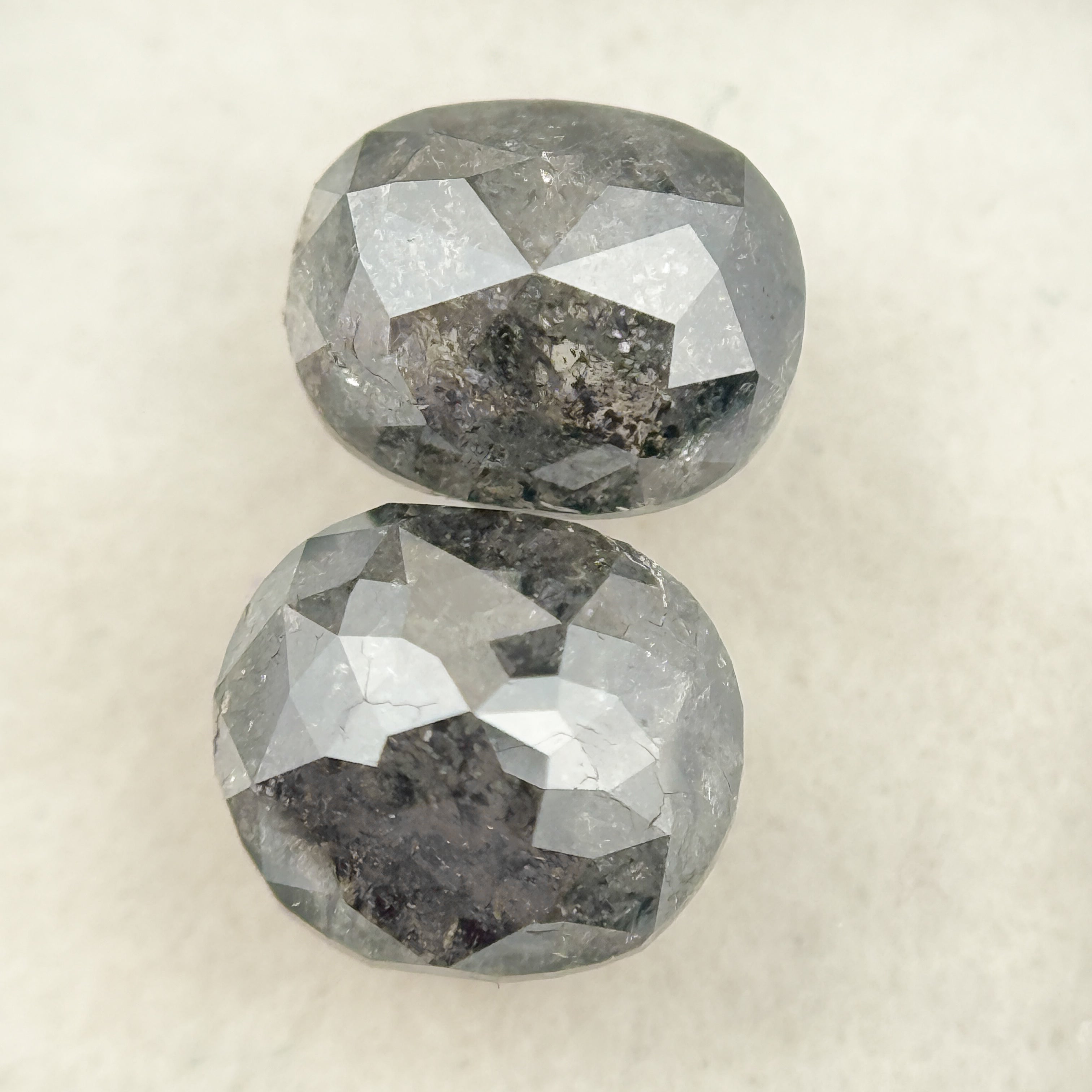 2.67 Ct Oval Rose Cut Grey Natural Salt and Pepper Diamond Pair