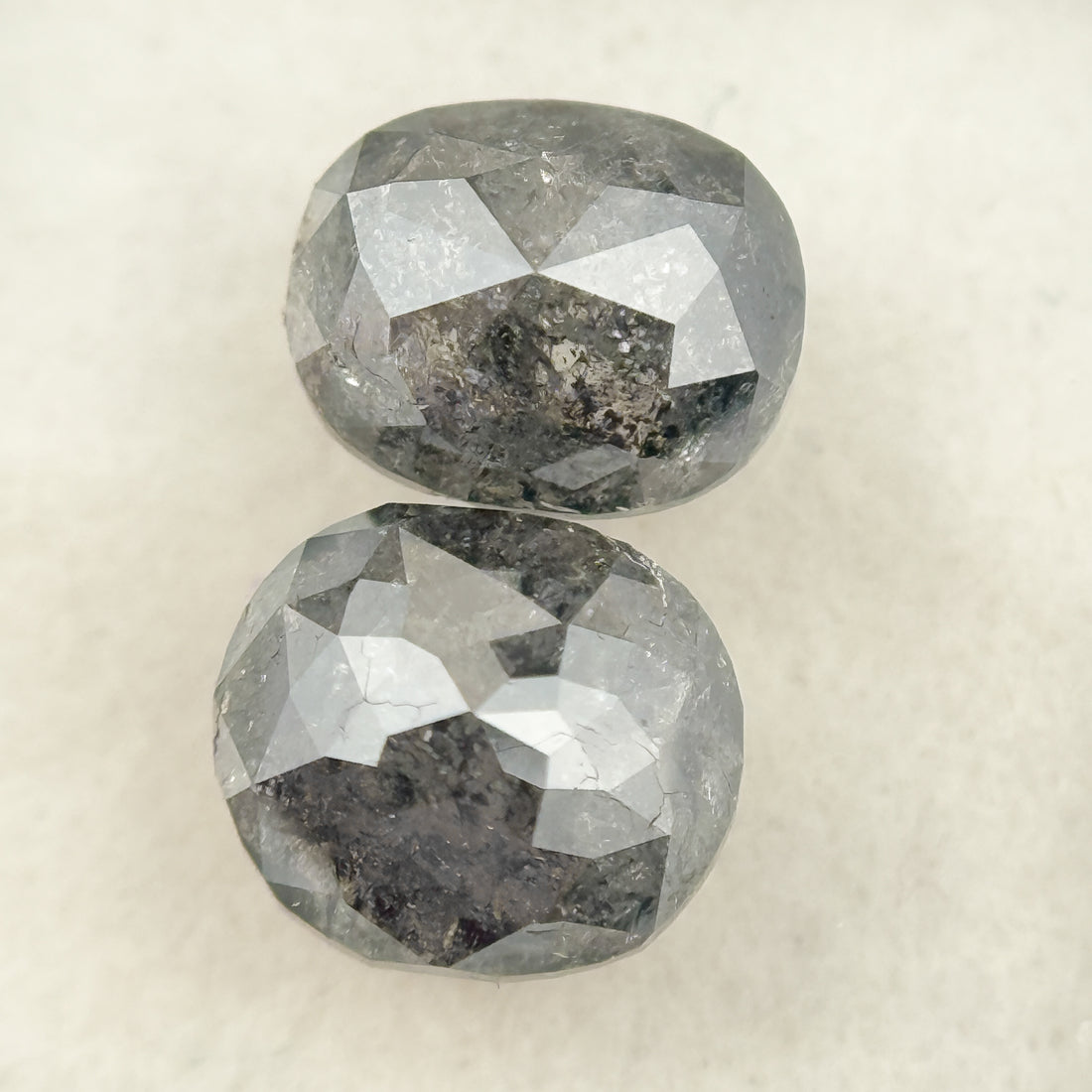 2.67 Ct Oval Rose Cut Grey Natural Salt and Pepper Diamond Pair