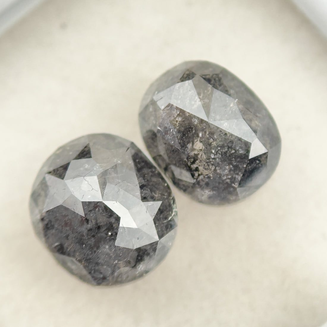 2.67 Ct Oval Rose Cut Grey Natural Salt and Pepper Diamond Pair