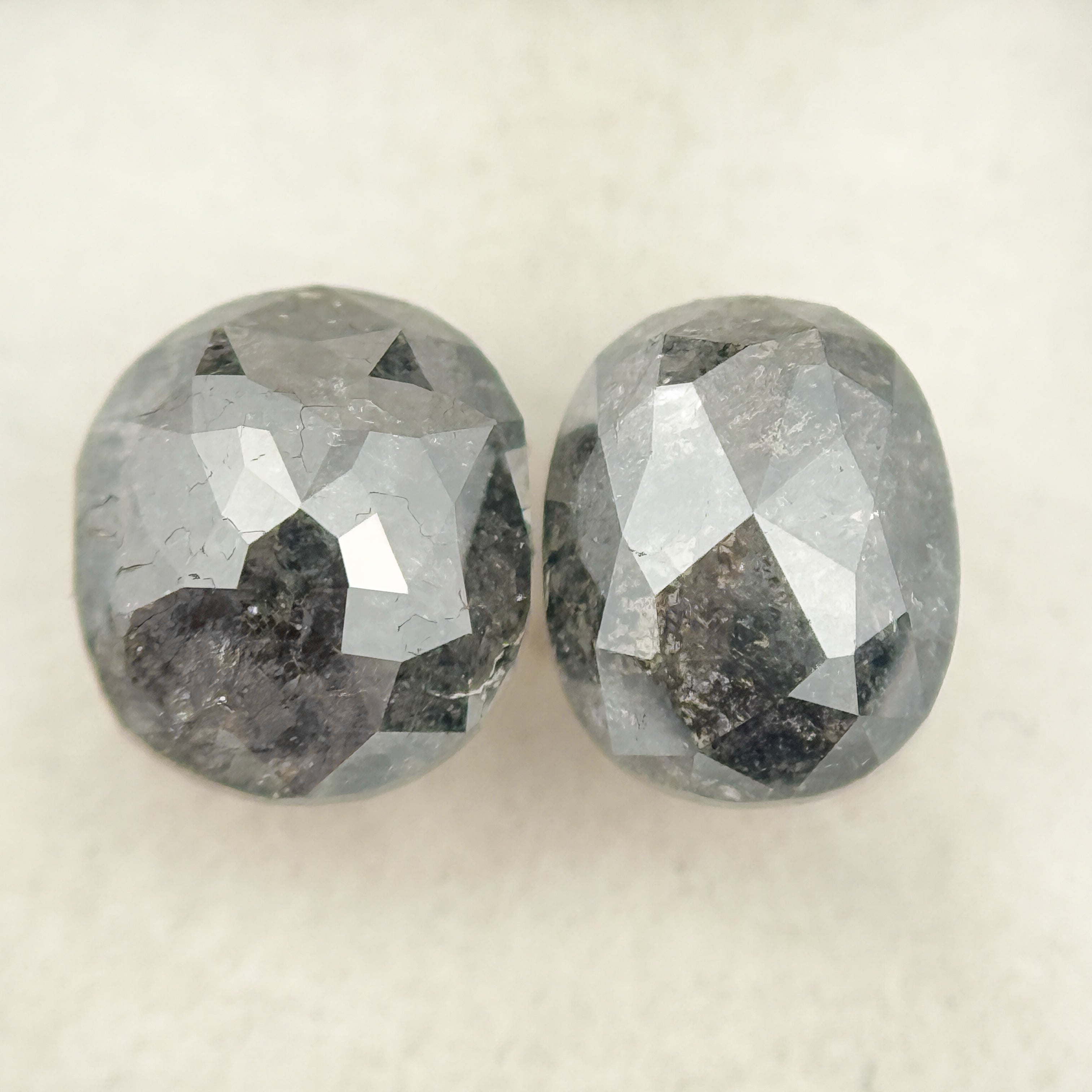 2.67 Ct Oval Rose Cut Grey Natural Salt and Pepper Diamond Pair