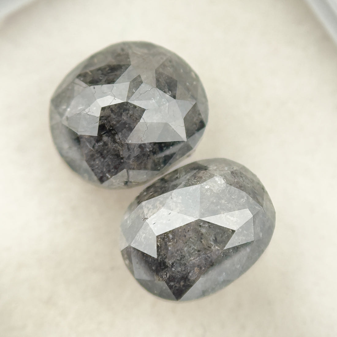 2.67 Ct Oval Rose Cut Grey Natural Salt and Pepper Diamond Pair