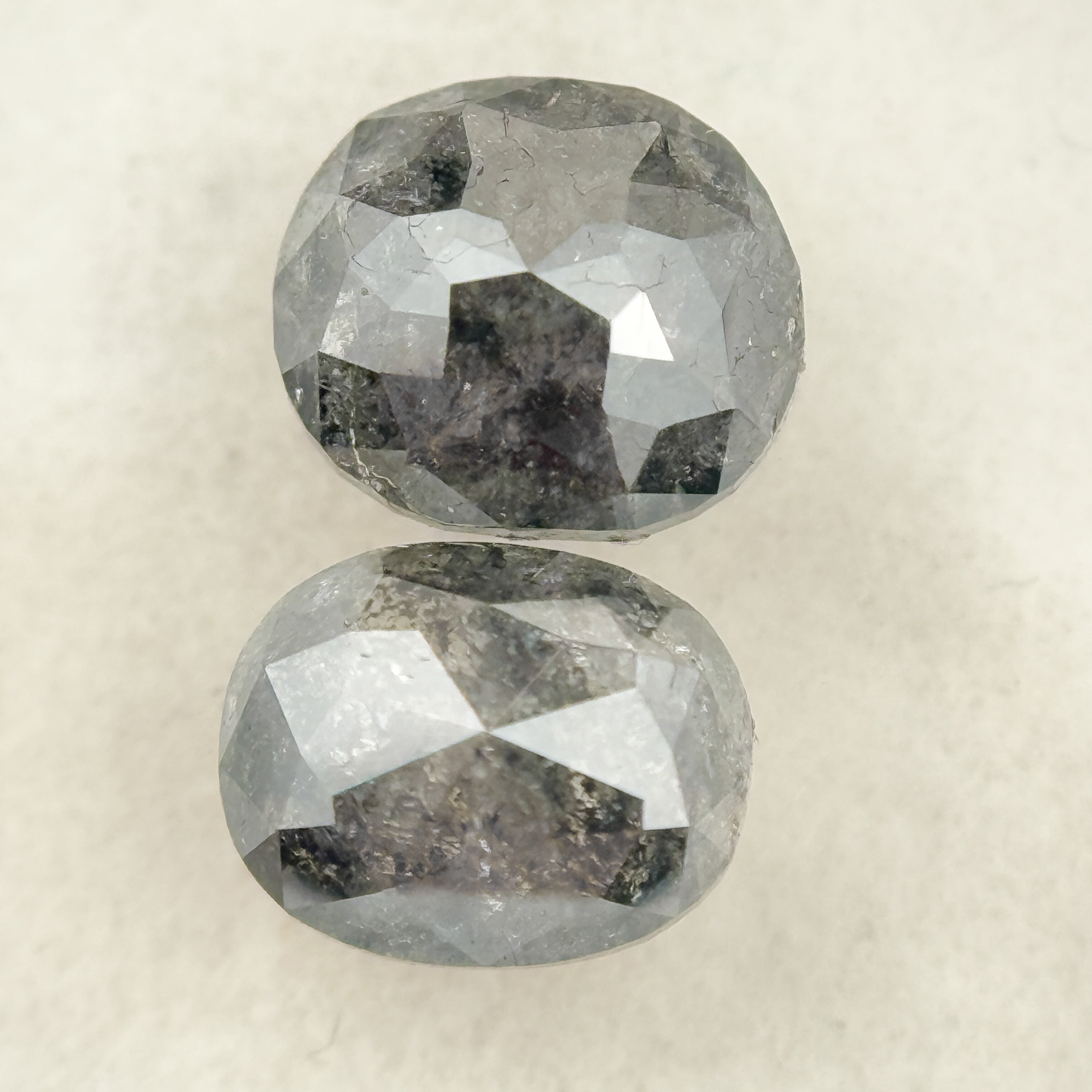 2.67 Ct Oval Rose Cut Grey Natural Salt and Pepper Diamond Pair