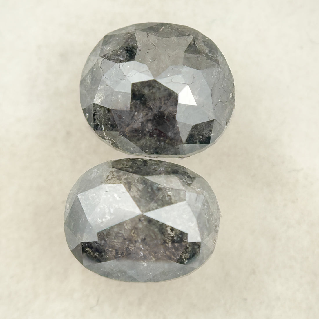 2.67 Ct Oval Rose Cut Grey Natural Salt and Pepper Diamond Pair