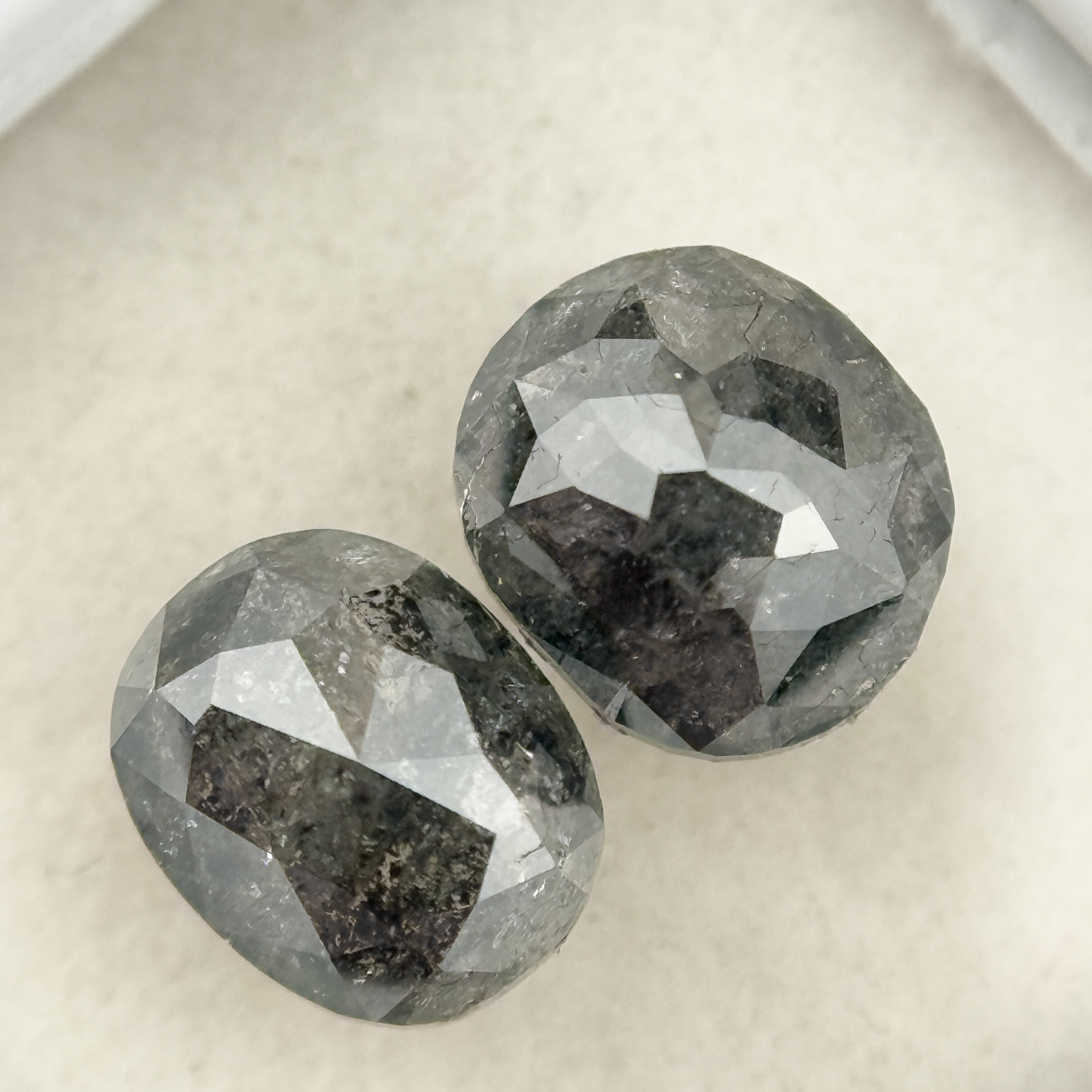 2.67 Ct Oval Rose Cut Grey Natural Salt and Pepper Diamond Pair
