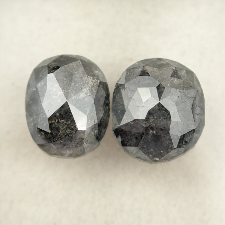 2.67 Ct Oval Rose Cut Grey Natural Salt and Pepper Diamond Pair