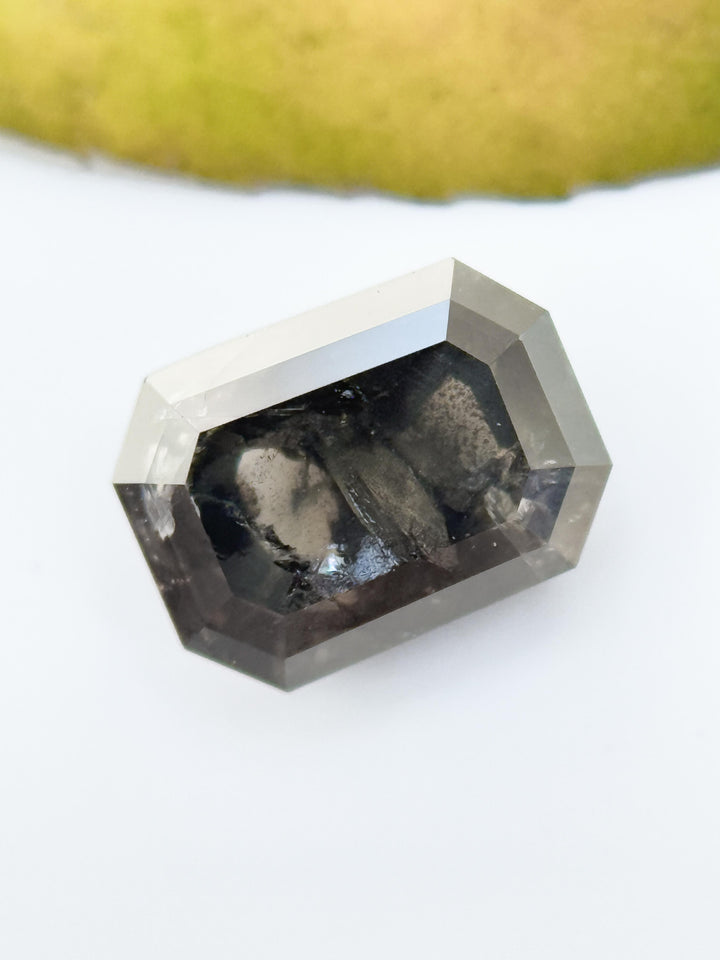0.97 Ct Emerald Rose Cut Grey Natural Salt and Pepper Diamond