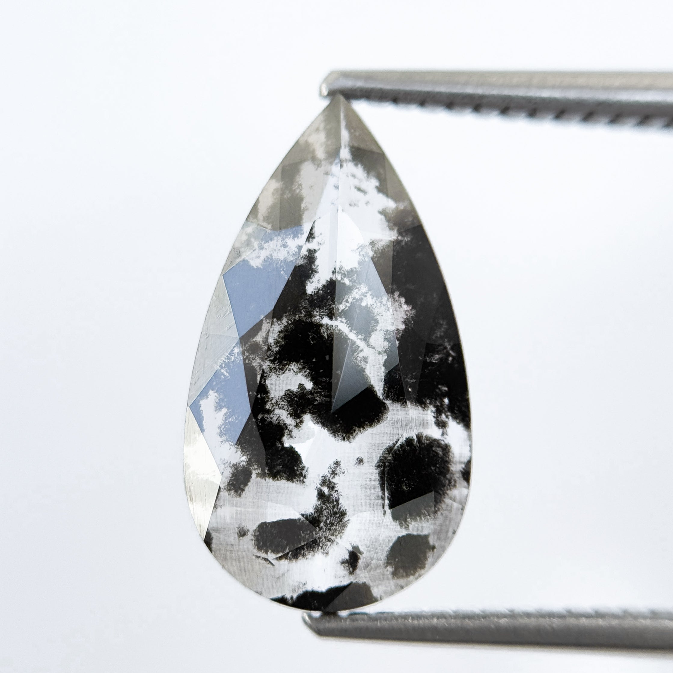 2.71 Ct Pear Rose Cut Grey Natural Salt and Pepper Diamond