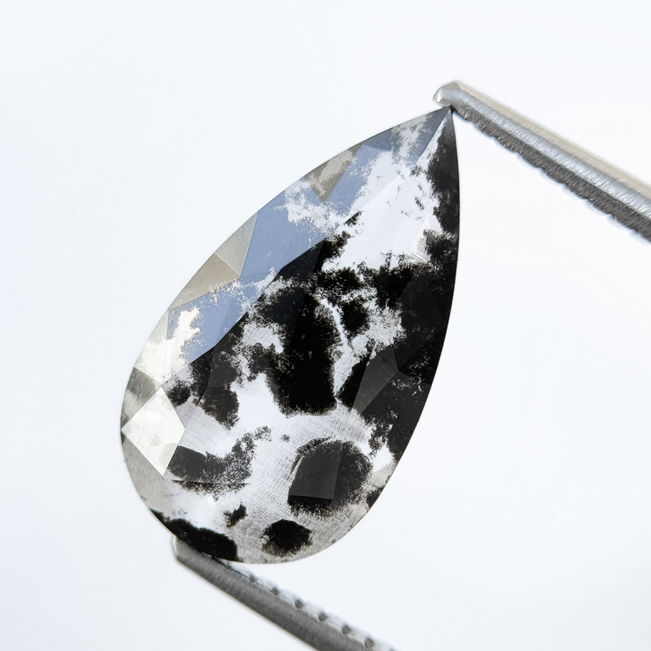 2.71 Ct Pear Rose Cut Grey Natural Salt and Pepper Diamond