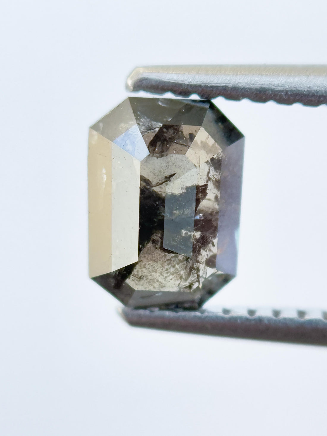 0.97 Ct Emerald Rose Cut Grey Natural Salt and Pepper Diamond