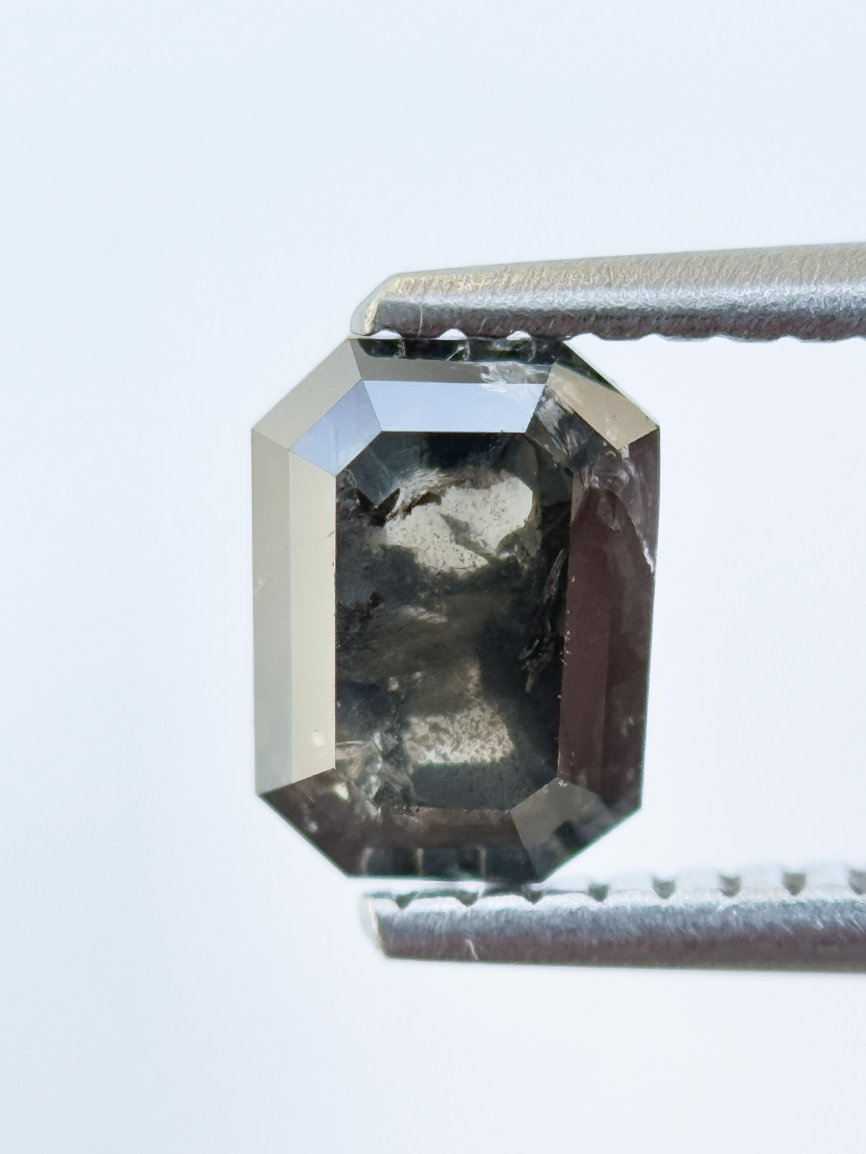 0.97 Ct Emerald Rose Cut Grey Natural Salt and Pepper Diamond