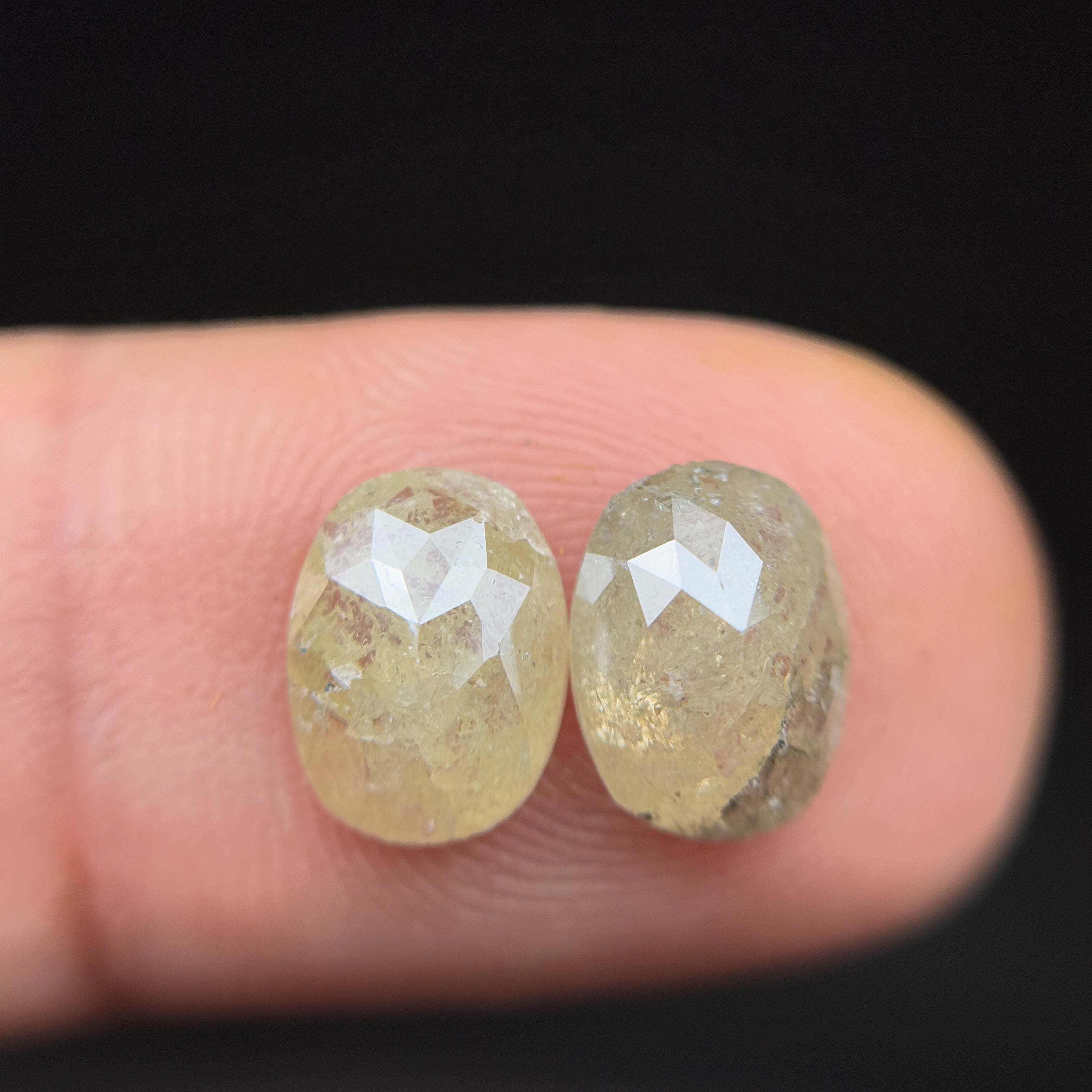 3.01 Ct Oval Rose Cut Yellow Natural inspired Diamond Pair