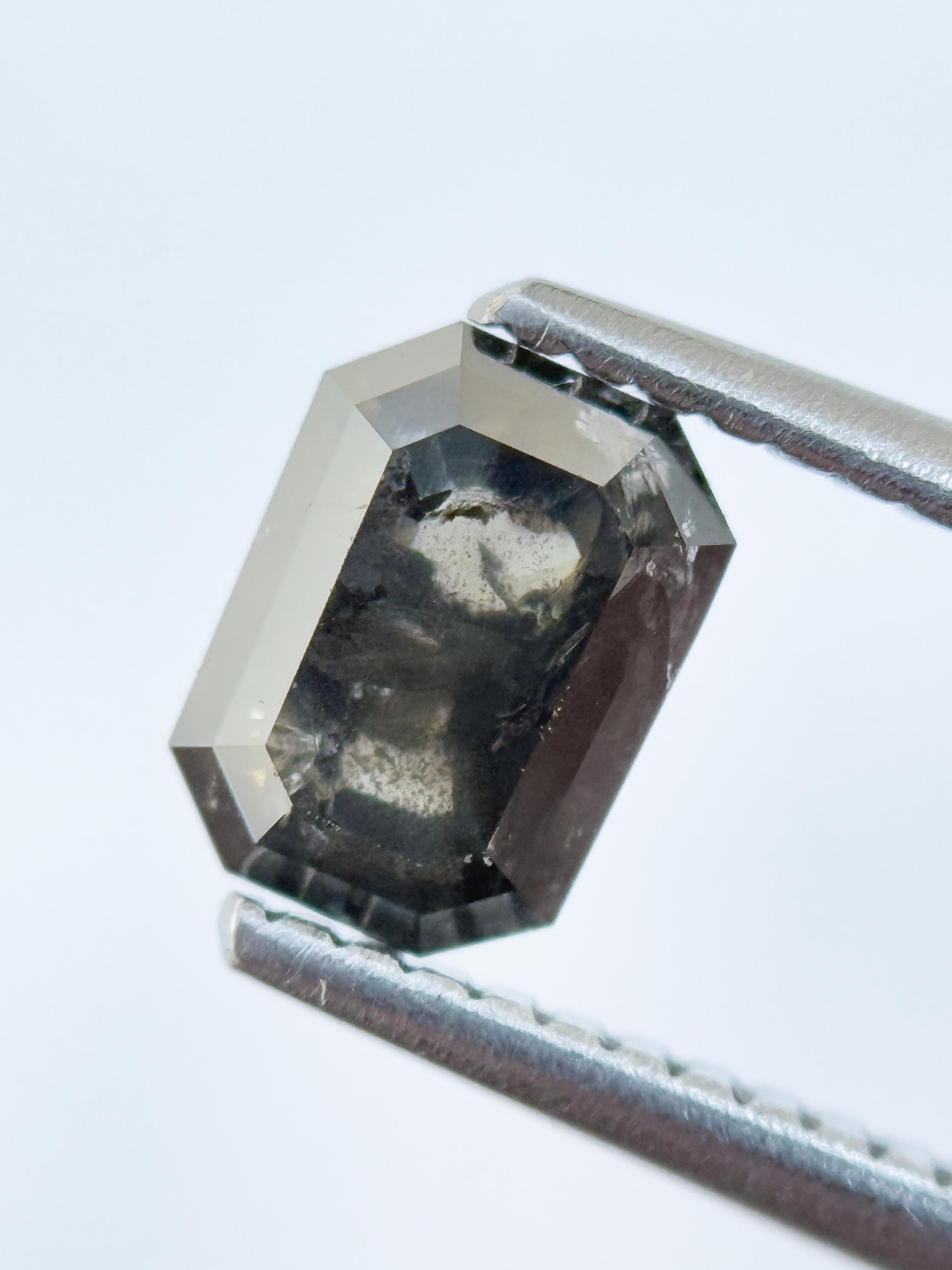 0.97 Ct Emerald Rose Cut Grey Natural Salt and Pepper Diamond