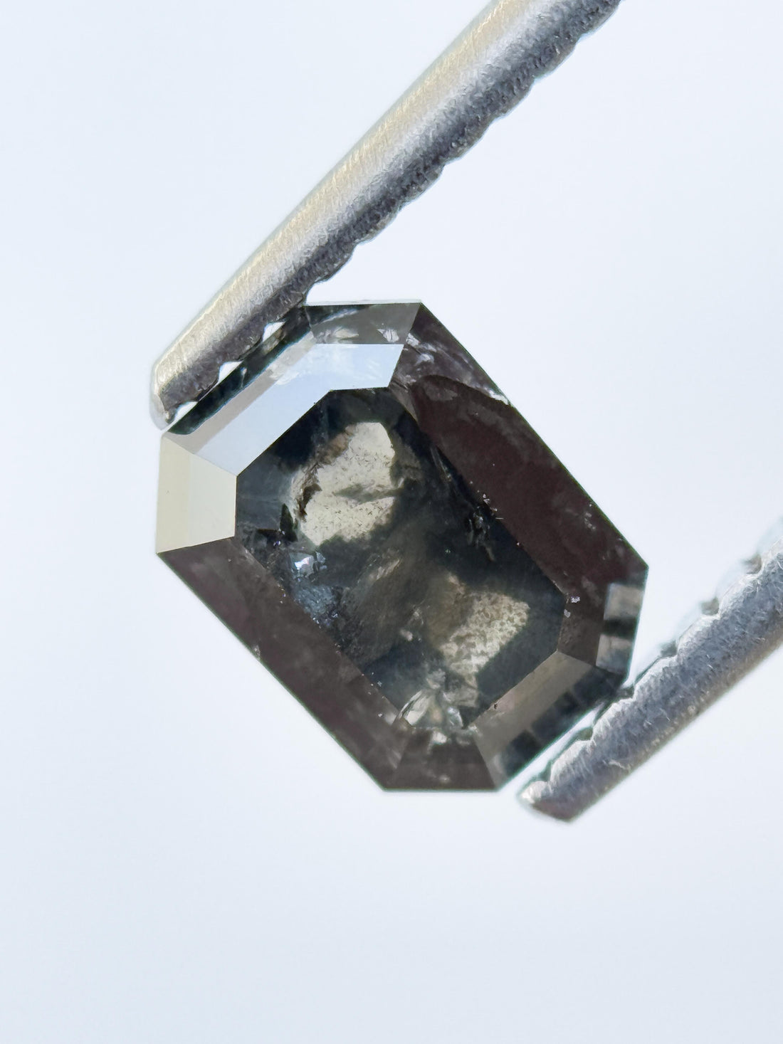 0.97 Ct Emerald Rose Cut Grey Natural Salt and Pepper Diamond