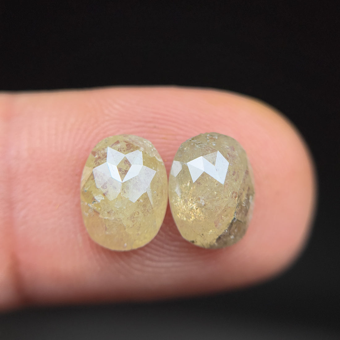 3.01 Ct Oval Rose Cut Yellow Natural inspired Diamond Pair