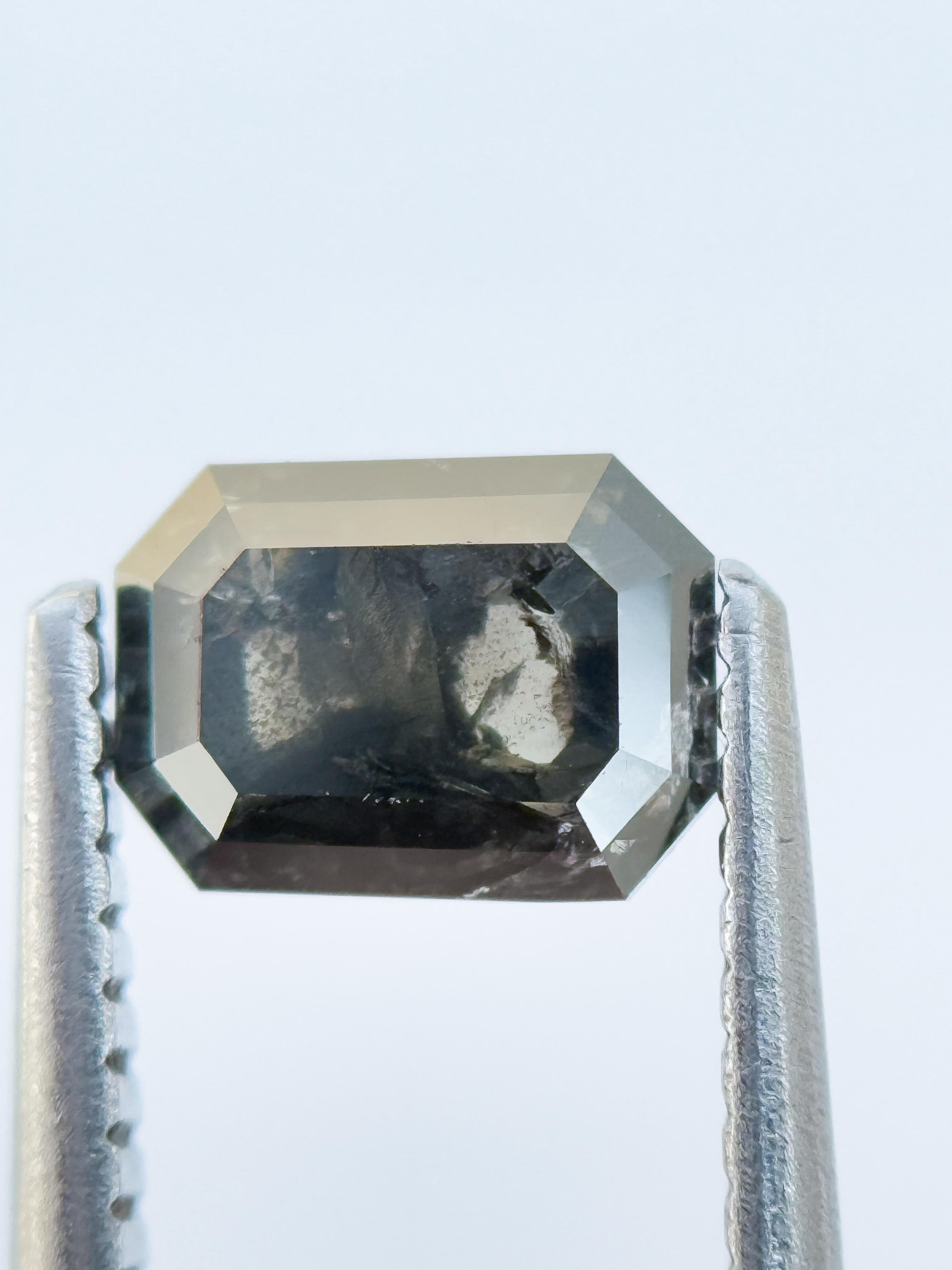 0.97 Ct Emerald Rose Cut Grey Natural Salt and Pepper Diamond