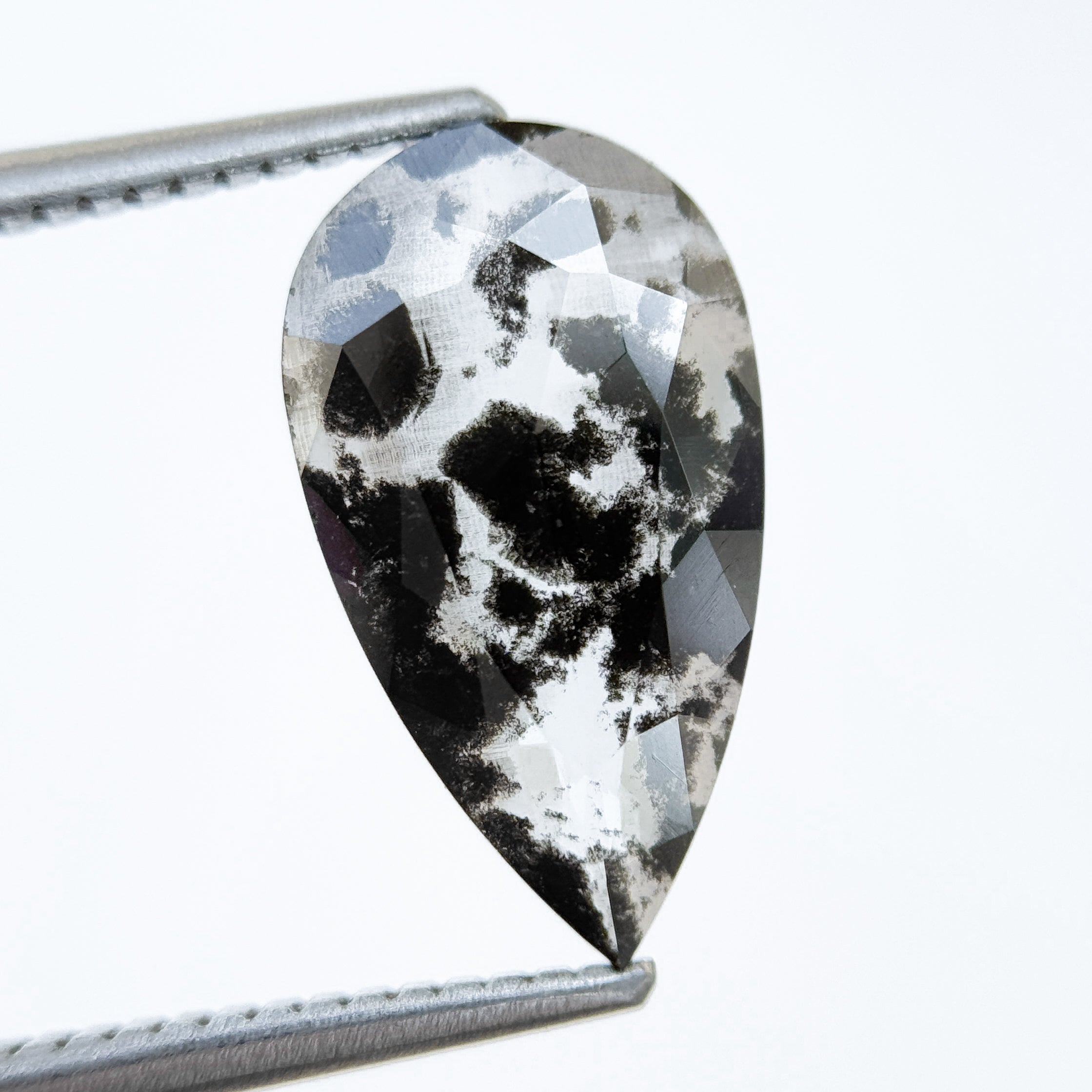 2.71 Ct Pear Rose Cut Grey Natural Salt and Pepper Diamond