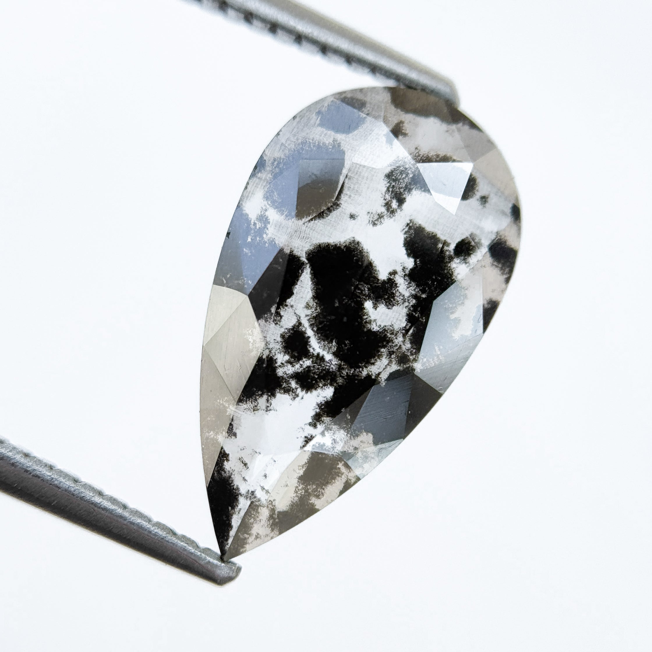 2.71 Ct Pear Rose Cut Grey Natural Salt and Pepper Diamond