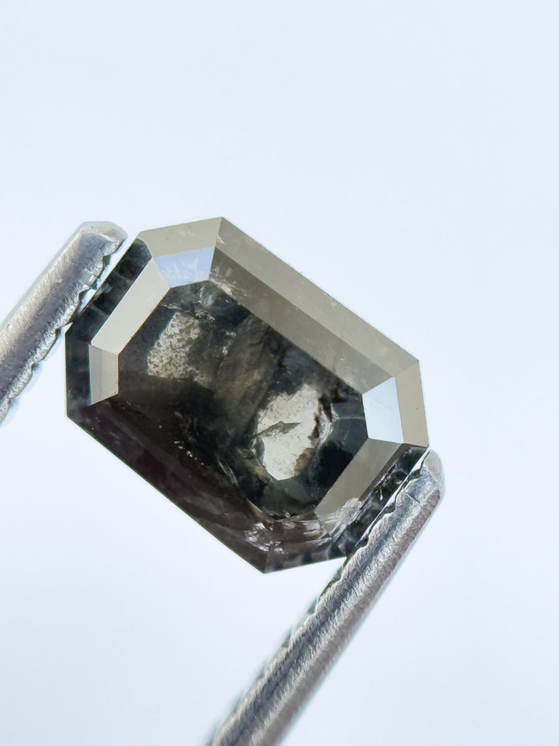 0.97 Ct Emerald Rose Cut Grey Natural Salt and Pepper Diamond