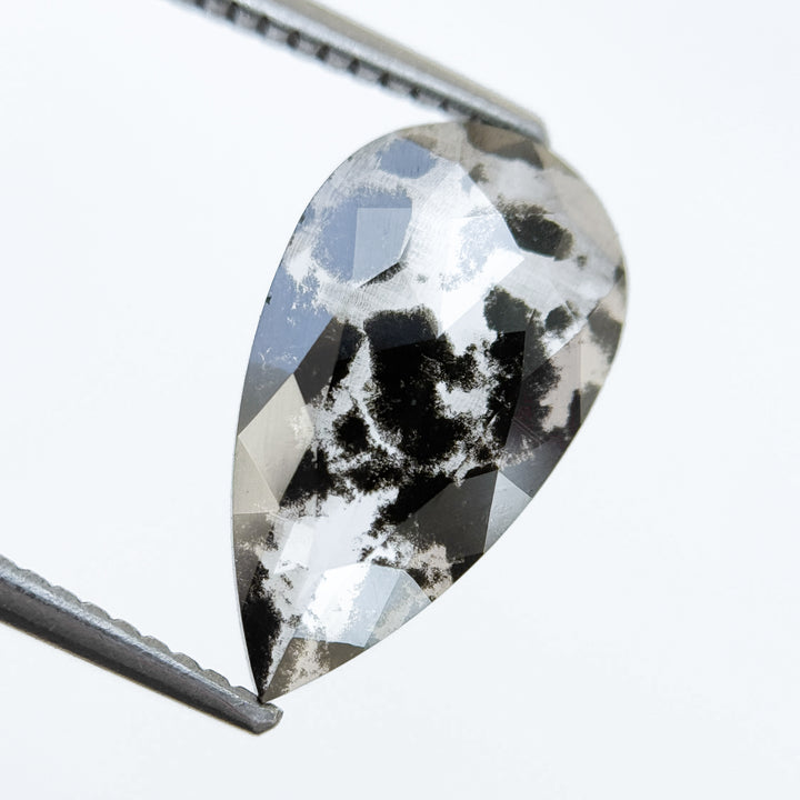 2.71 Ct Pear Rose Cut Grey Natural Salt and Pepper Diamond