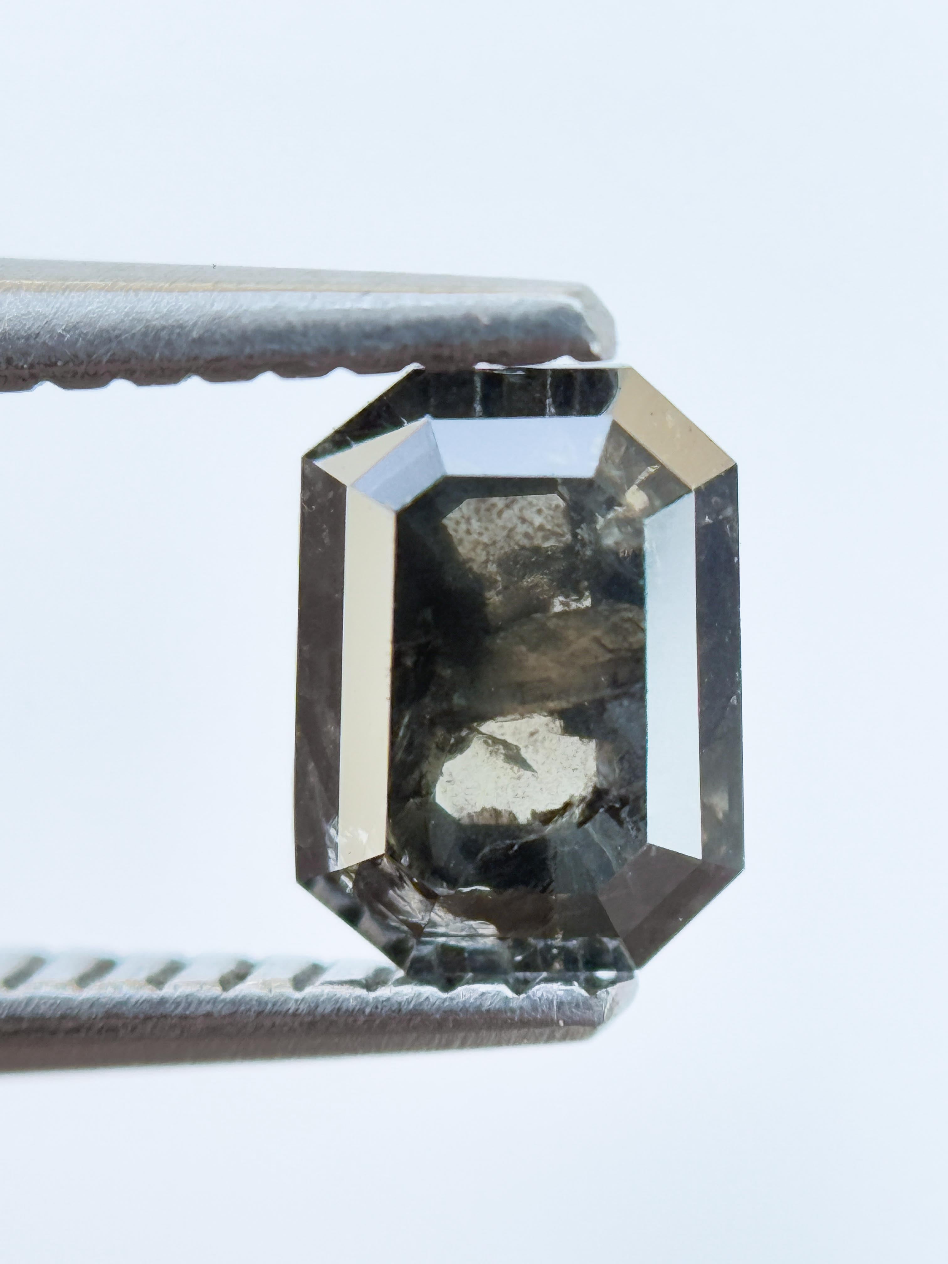 0.97 Ct Emerald Rose Cut Grey Natural Salt and Pepper Diamond