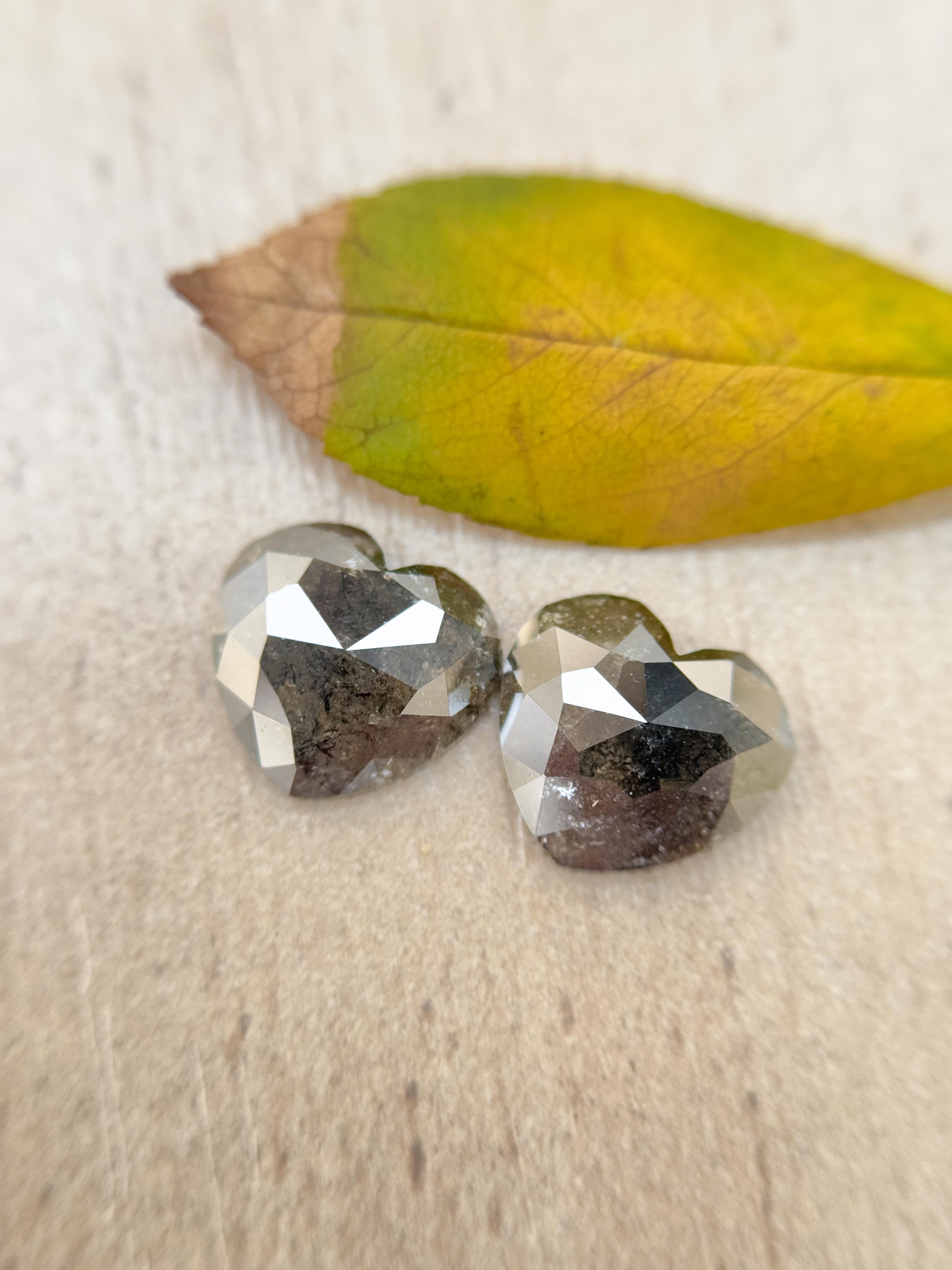 3.20 Ct Heart Rose Cut Grey Natural Salt and Pepper Diamond