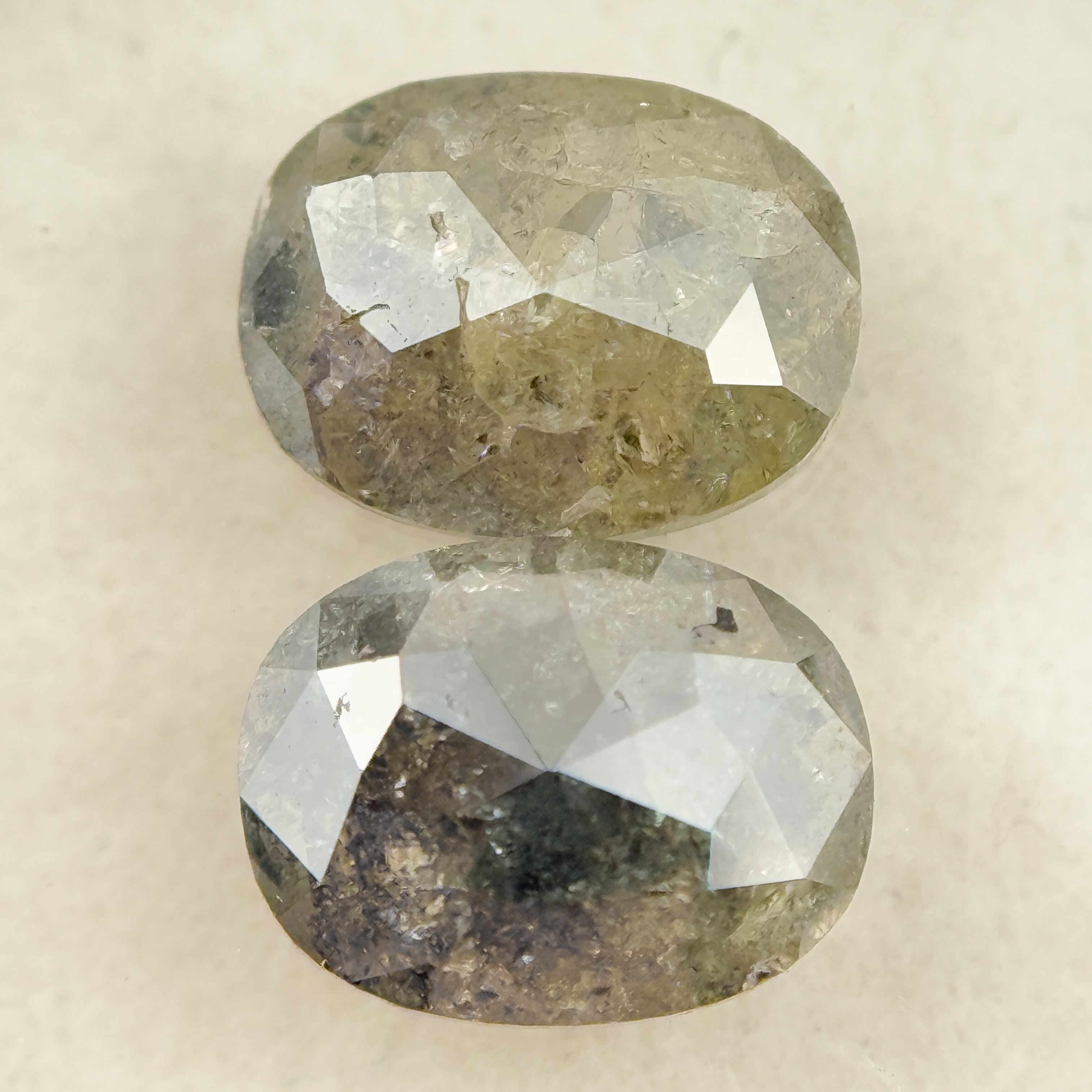 2.61 Ct Oval Rose Cut Greenish Grey Natural Salt and Pepper Diamond Pair