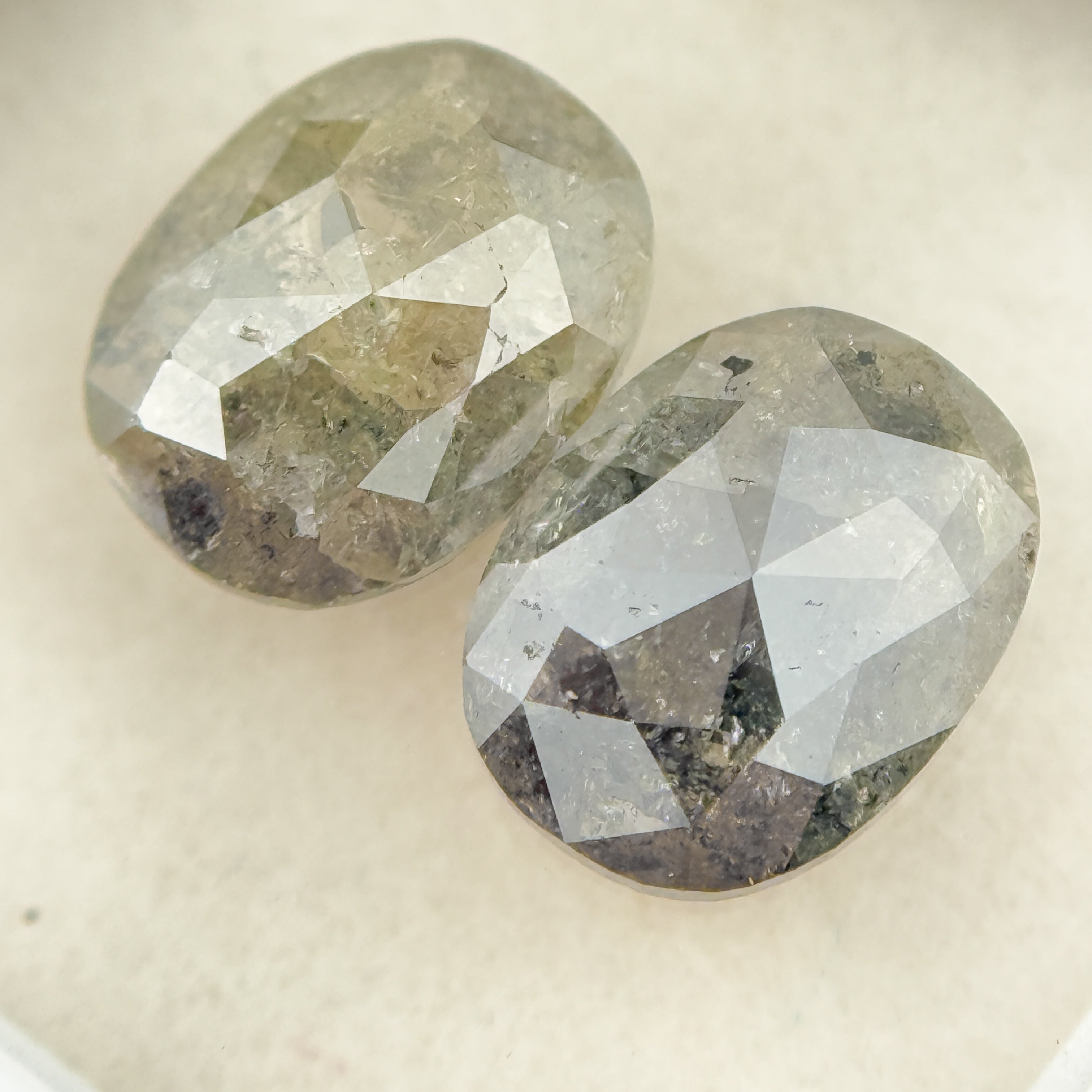2.61 Ct Oval Rose Cut Greenish Grey Natural Salt and Pepper Diamond Pair