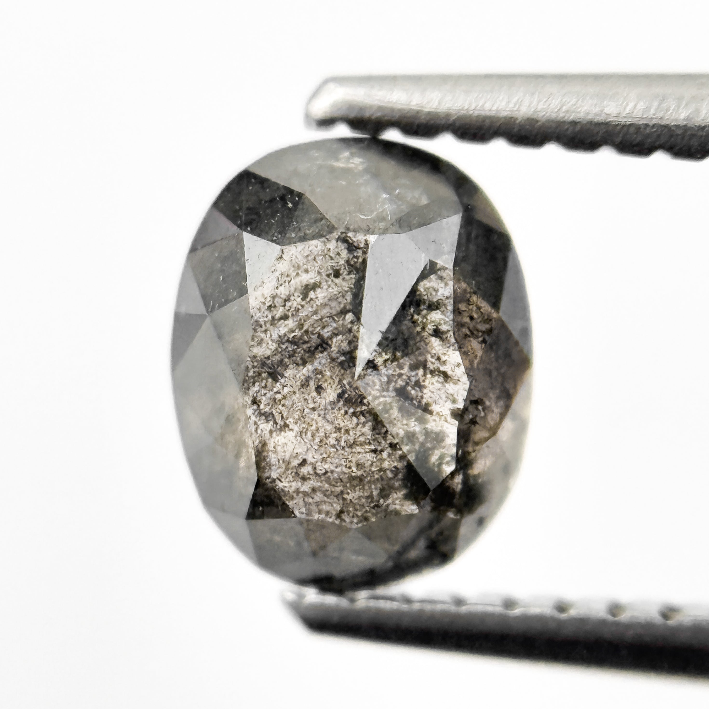 1.02 Ct Oval Rose Cut Grey Natural Salt and Pepper Diamond