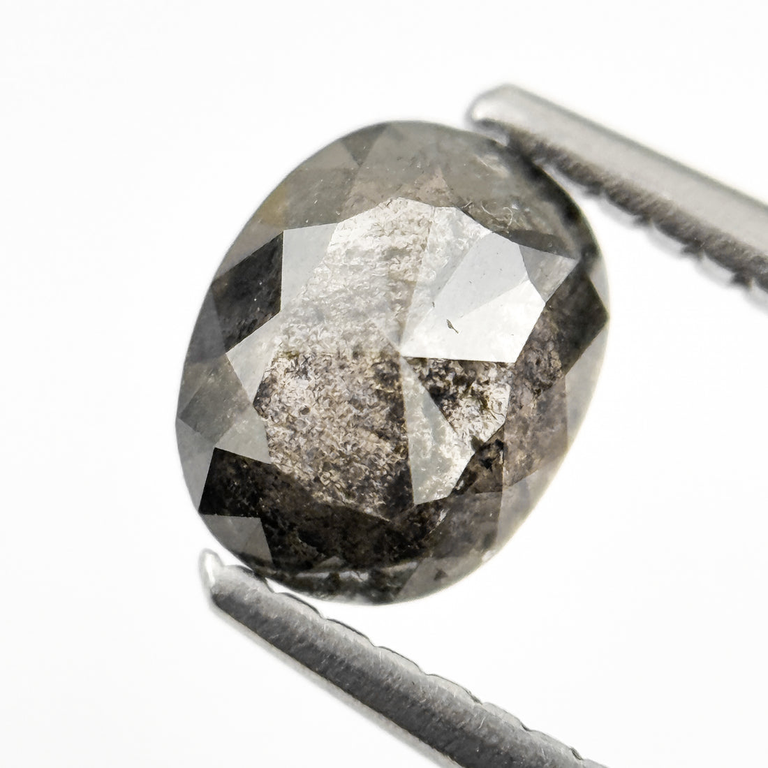 1.02 Ct Oval Rose Cut Grey Natural Salt and Pepper Diamond