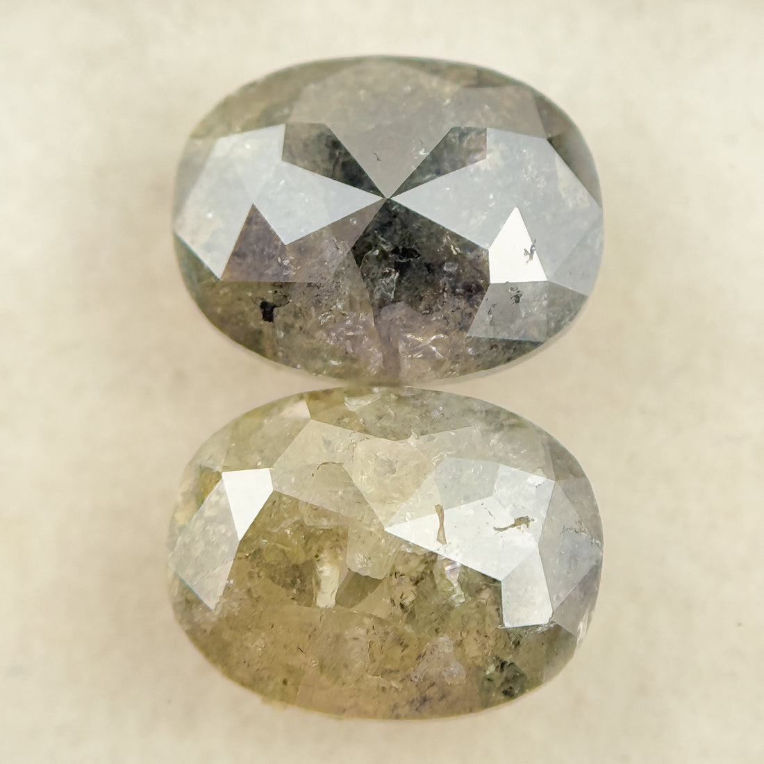 2.61 Ct Oval Rose Cut Greenish Grey Natural Salt and Pepper Diamond Pair