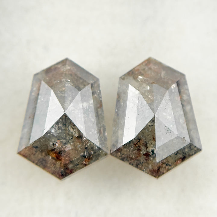 2.01 Ct Shield Rose Cut Brown Natural Galaxy Diamond Pair