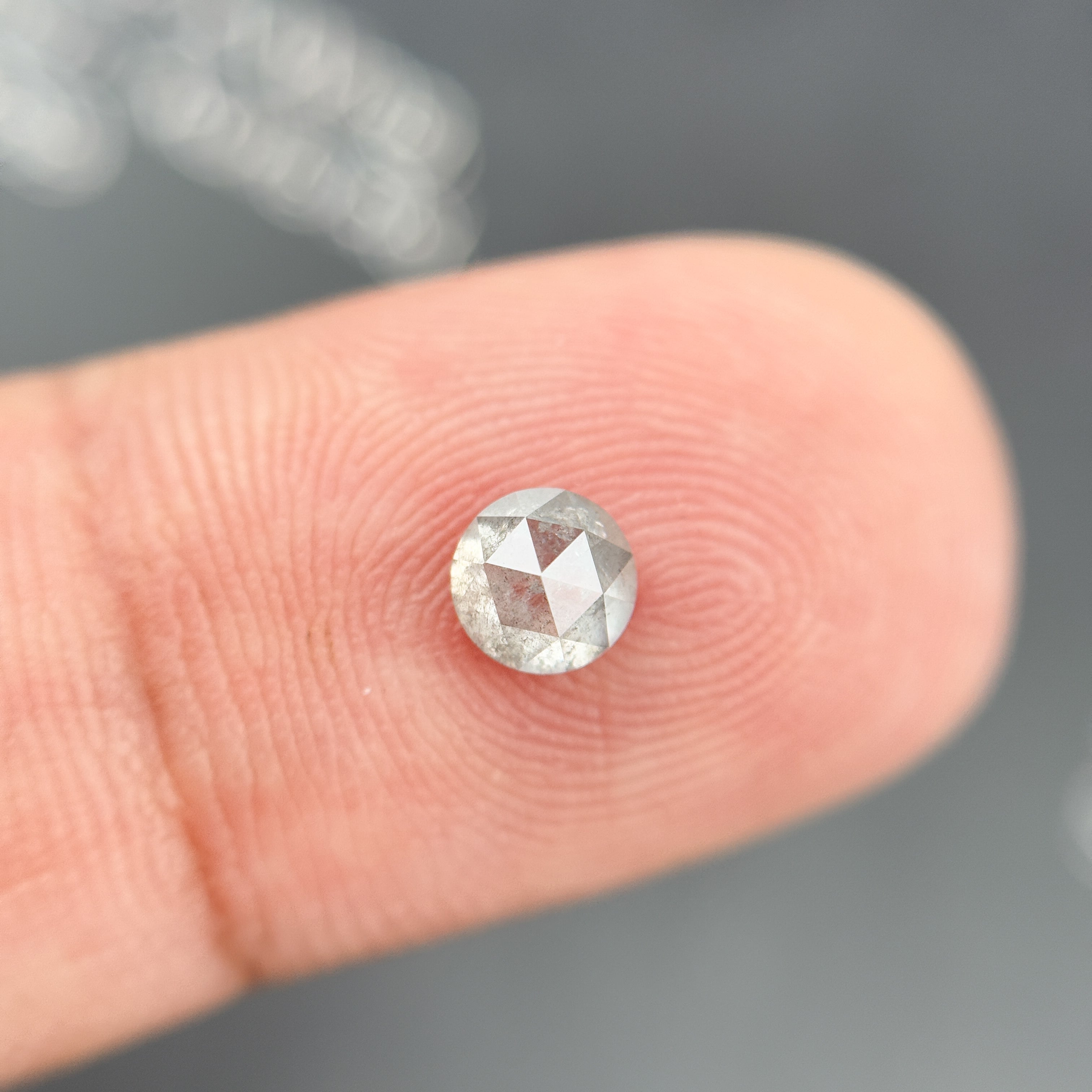 0.51 Ct Round Rose Cut Grey Natural Salt and Pepper Diamond