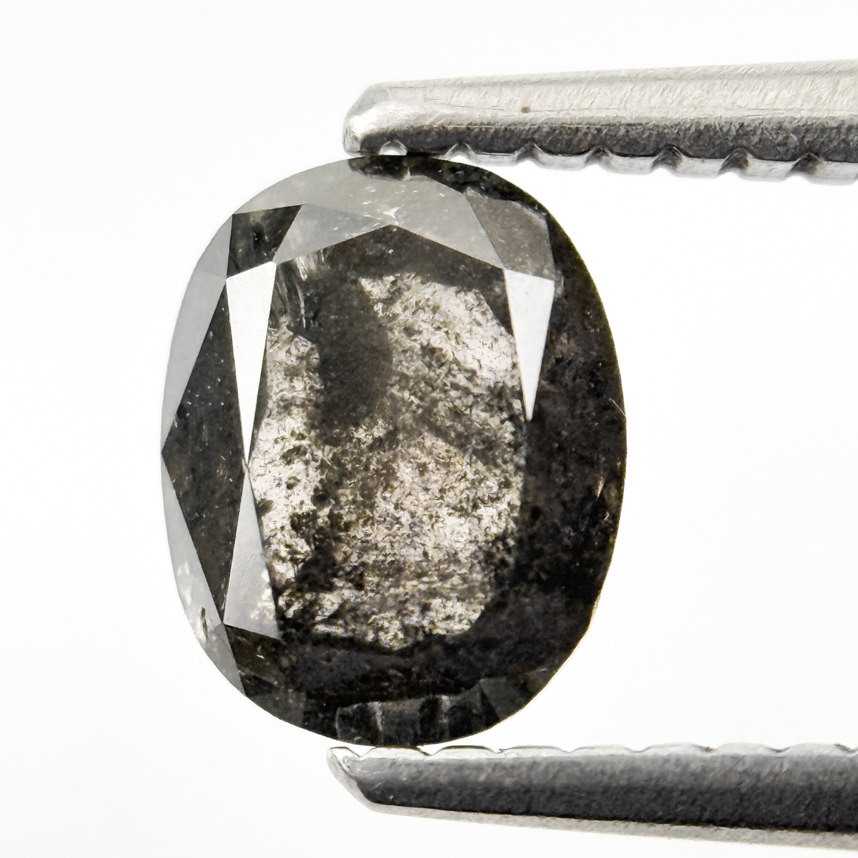 1.02 Ct Oval Rose Cut Grey Natural Salt and Pepper Diamond
