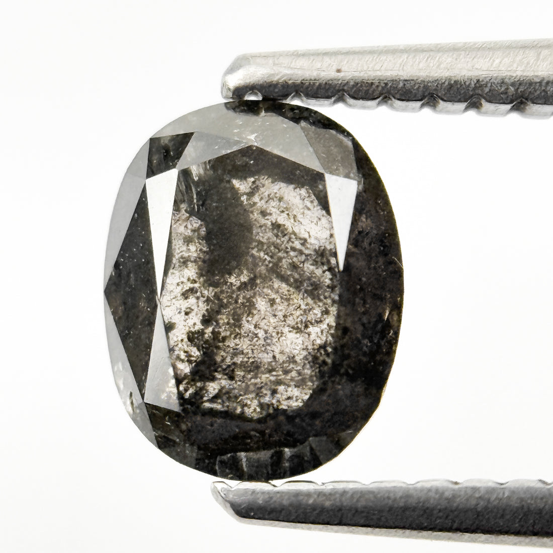 1.02 Ct Oval Rose Cut Grey Natural Salt and Pepper Diamond