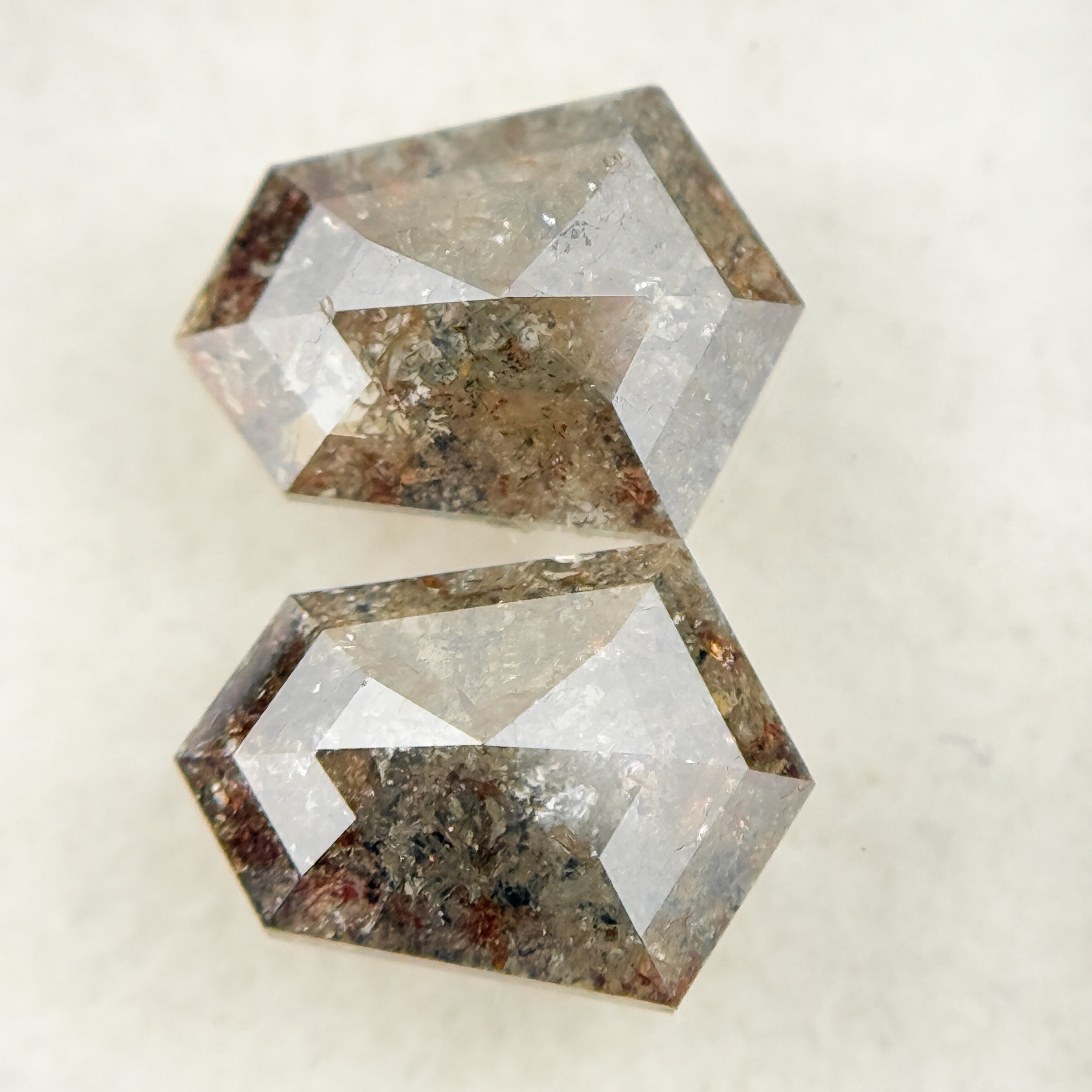 2.01 Ct Shield Rose Cut Brown Natural Galaxy Diamond Pair