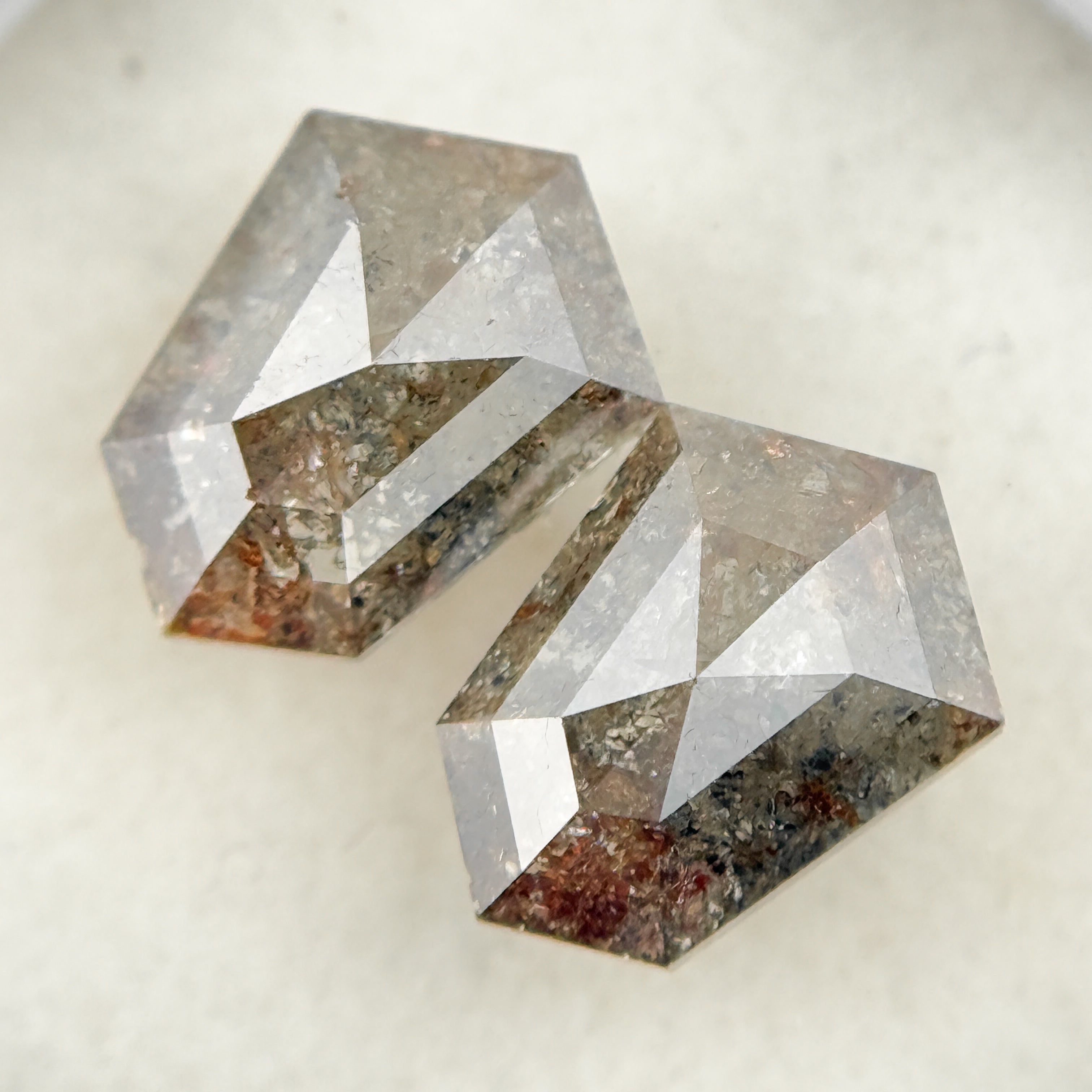 2.01 Ct Shield Rose Cut Brown Natural Galaxy Diamond Pair