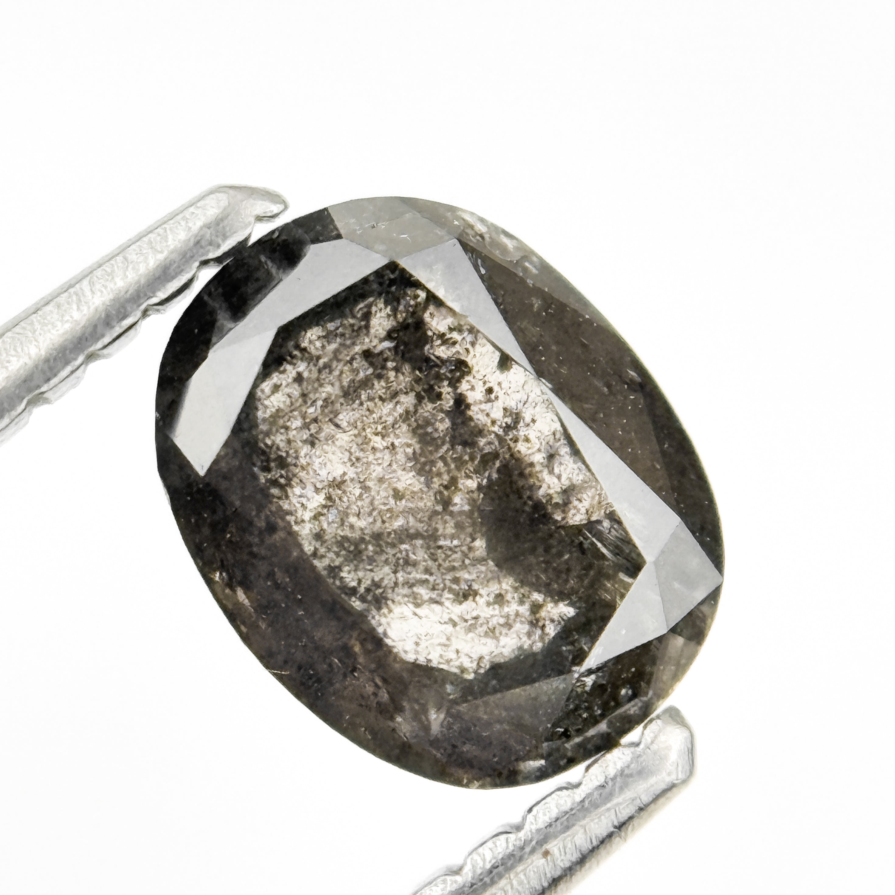 1.02 Ct Oval Rose Cut Grey Natural Salt and Pepper Diamond