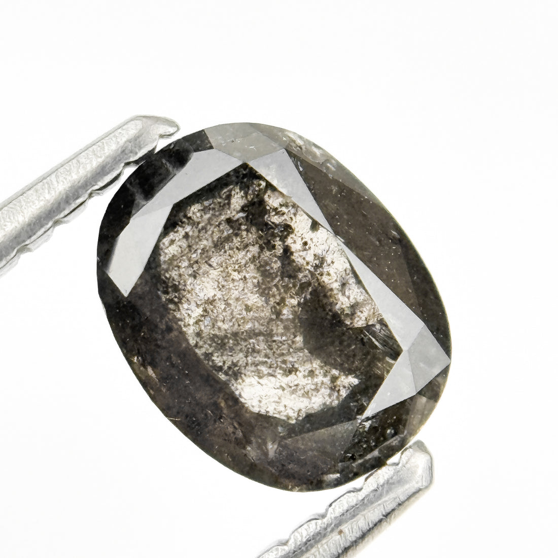 1.02 Ct Oval Rose Cut Grey Natural Salt and Pepper Diamond