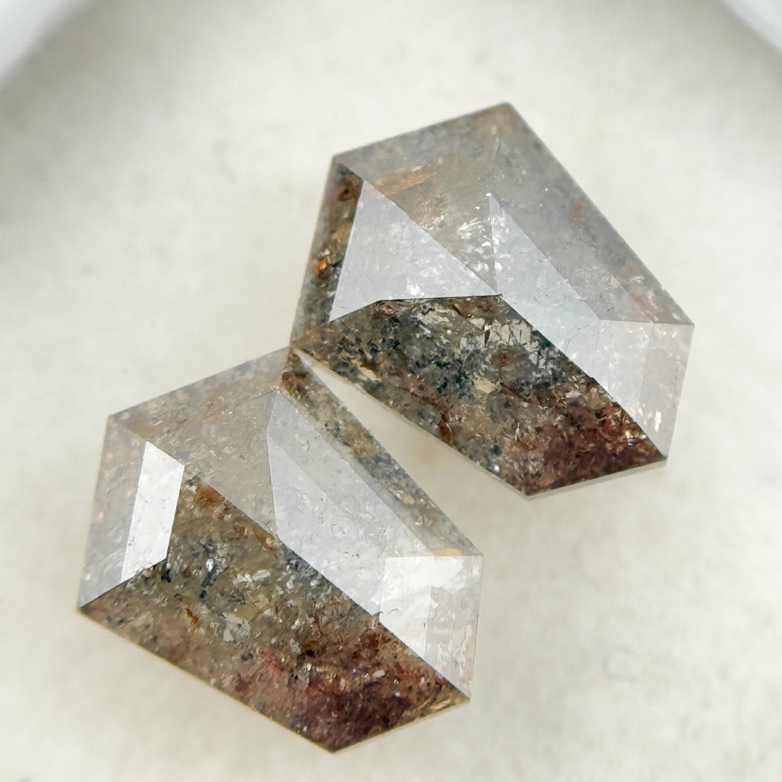 2.01 Ct Shield Rose Cut Brown Natural Galaxy Diamond Pair