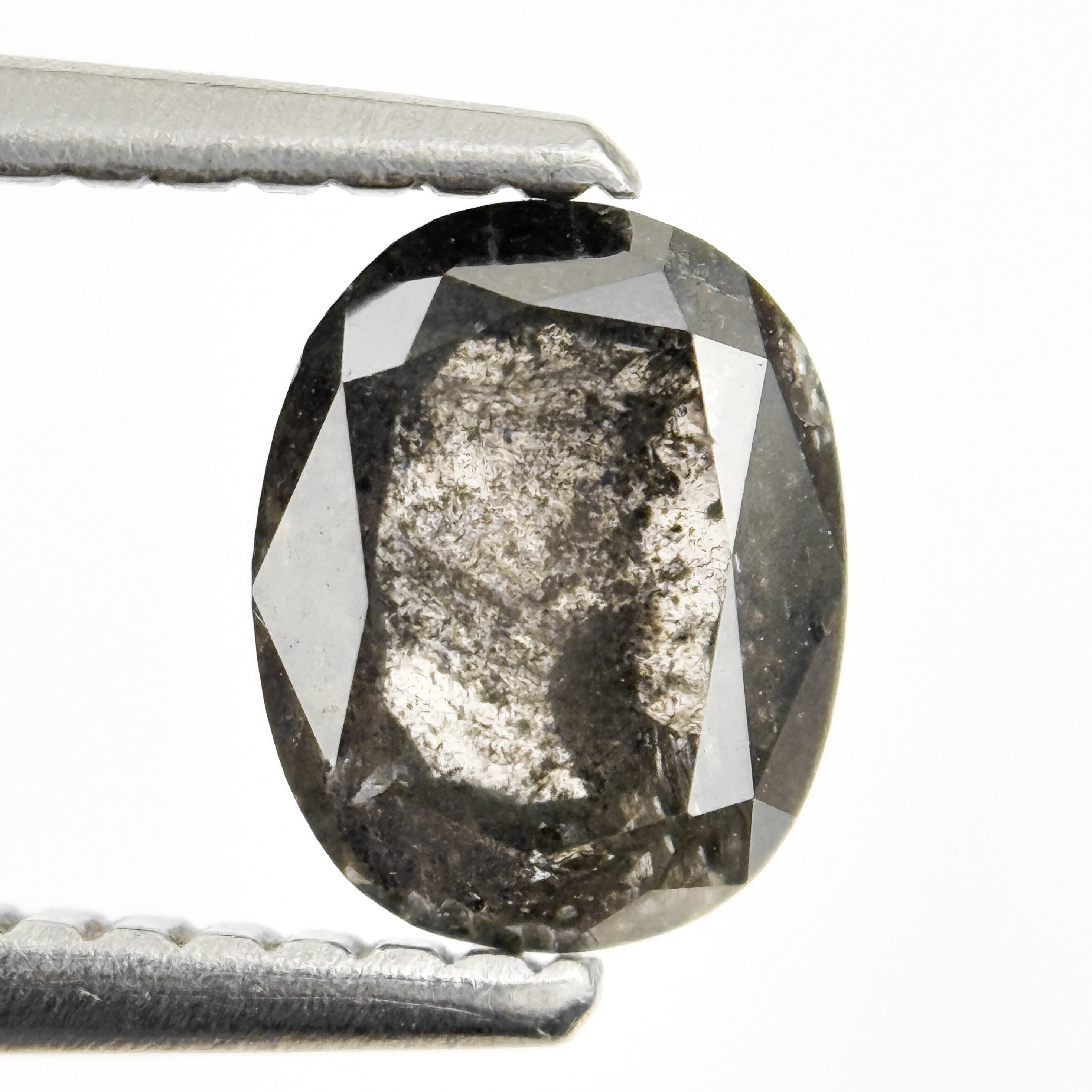 1.02 Ct Oval Rose Cut Grey Natural Salt and Pepper Diamond