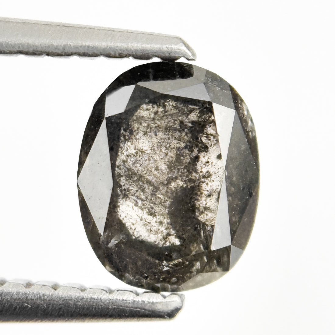1.02 Ct Oval Rose Cut Grey Natural Salt and Pepper Diamond
