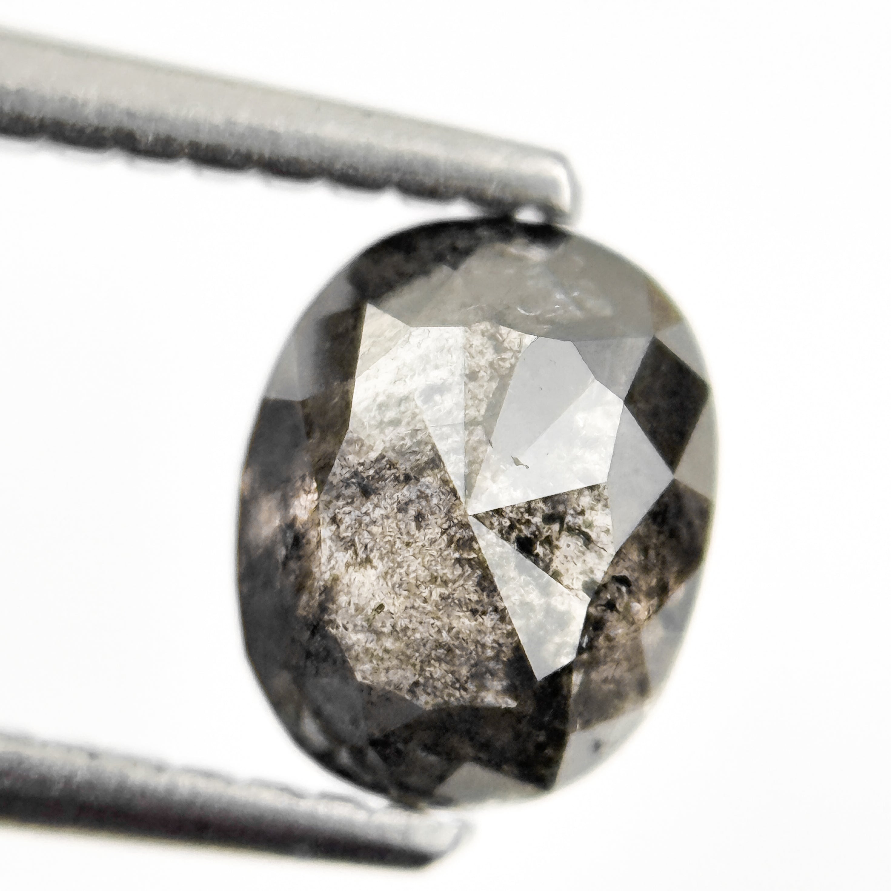 1.02 Ct Oval Rose Cut Grey Natural Salt and Pepper Diamond