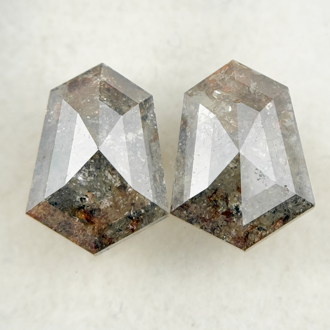 2.01 Ct Shield Rose Cut Brown Natural Galaxy Diamond Pair